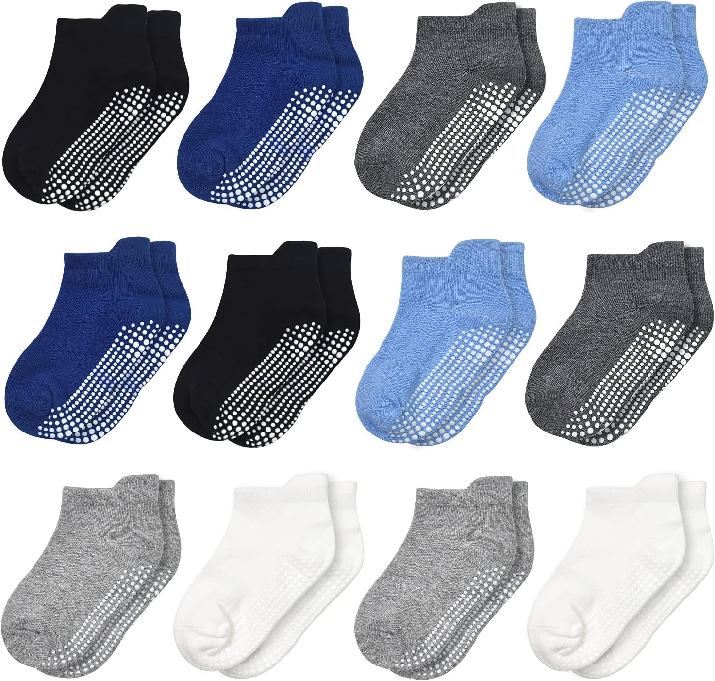 Toddler Socks 12 Pairs Non Slip Skid Ankle Socks For Boys Girls Grips Cotton Crew Socks For 1-3 Years Infants Baby Children