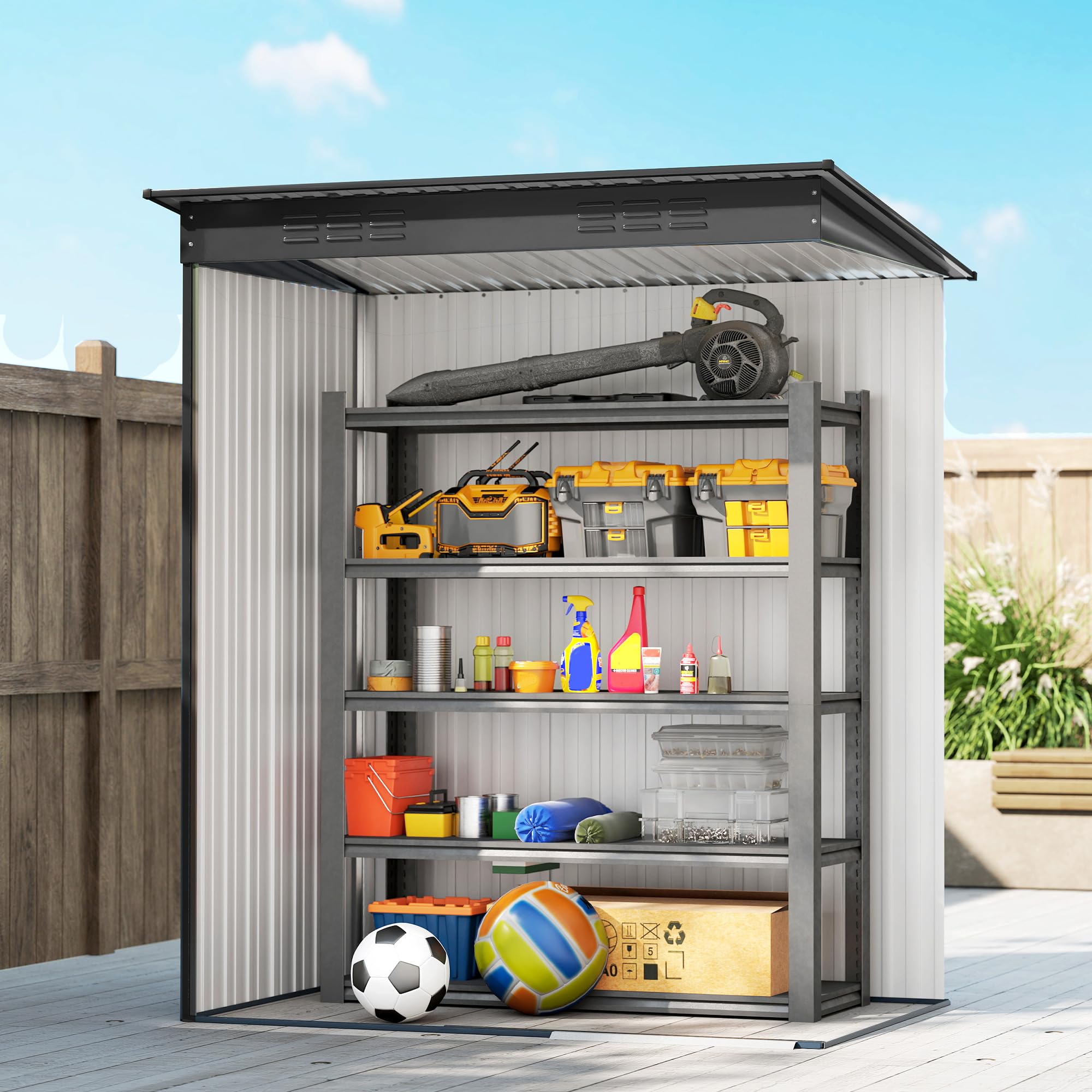 Outsunny Casetta da Giardino 1.37m² Metallo Porta Attrezzi 159x106x181 cm Grigio Scuro