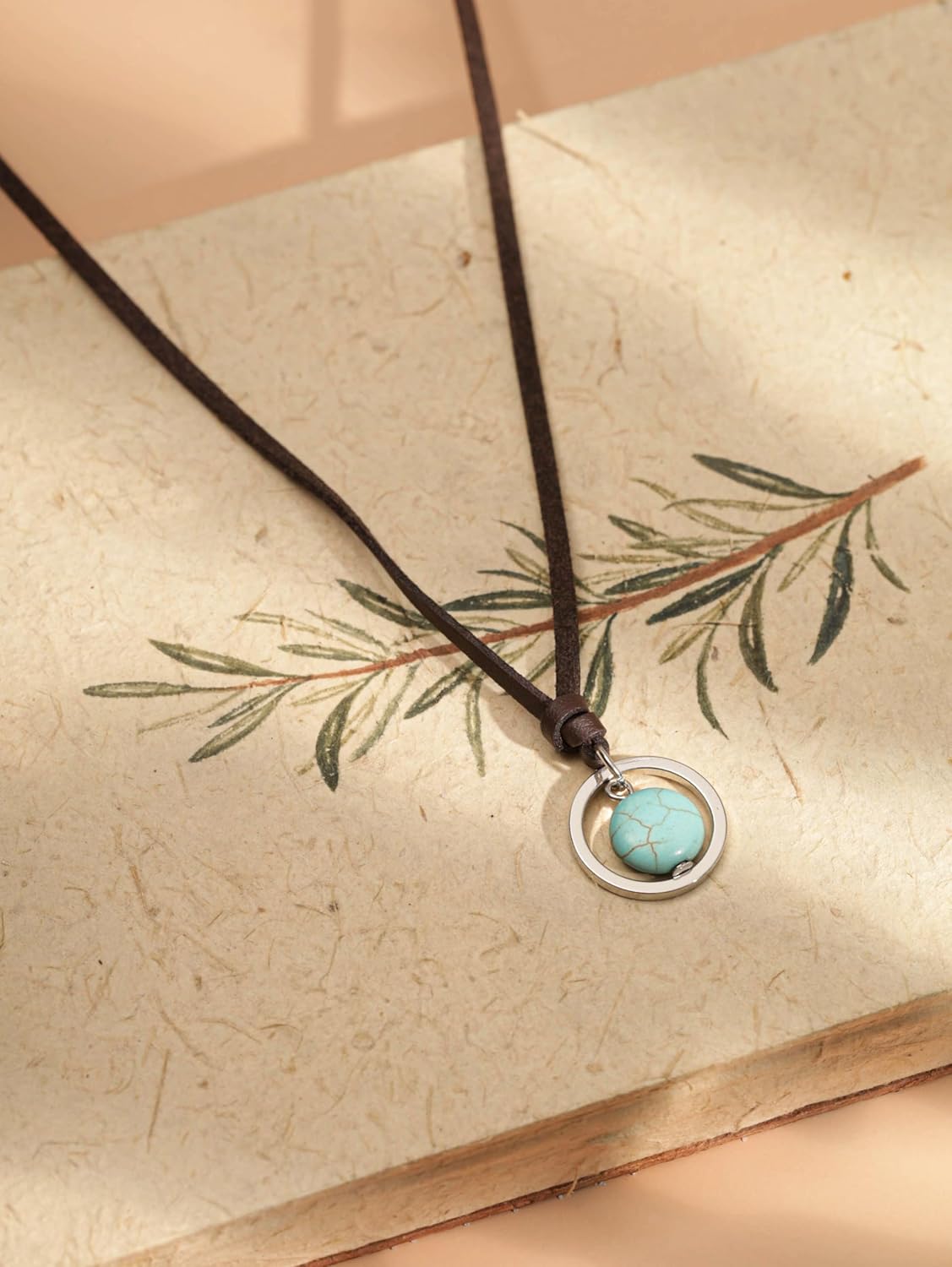 MINACHI Trendy Retro Hip-Hop Created Turquoise Stone Pendant Necklace with Leather Rope, Men's and Women's Accessory - Image 5