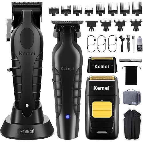 KEMEI Professional Hair Clipper and Trimmers Set, Cordless Barber Clippers, Beard Trimmer, Electric Foil Shaver with Replacement Heads, KM-2299, KM-2296, KM-1102