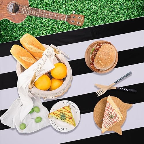 Miniatura 6 de Kesfey Paquete de 3 manteles verticales a rayas en blanco y negro de 54 x 108 pulgadas, manteles desechables de plástico a rayas, impermeables, para