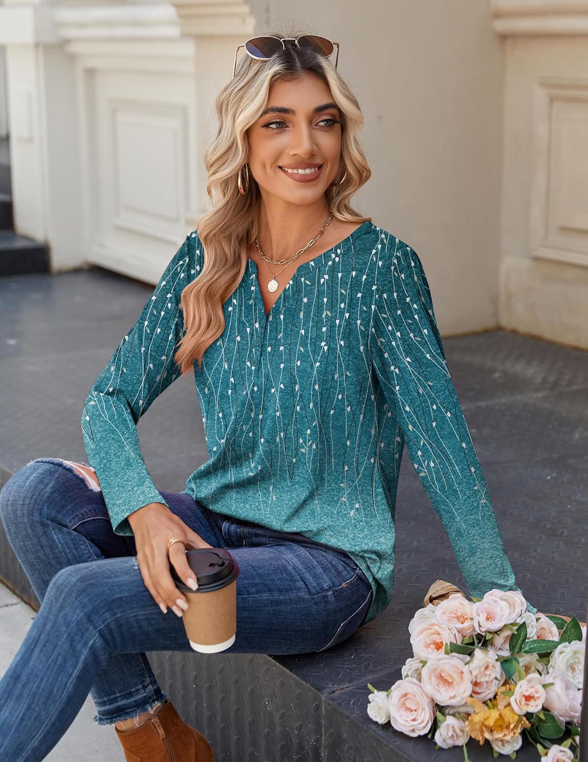 Zeagoo Long Sleeve Shirts for Women Casual V Neck Fall Tops Dressy Summer Work Blouses Clothes - Image 5