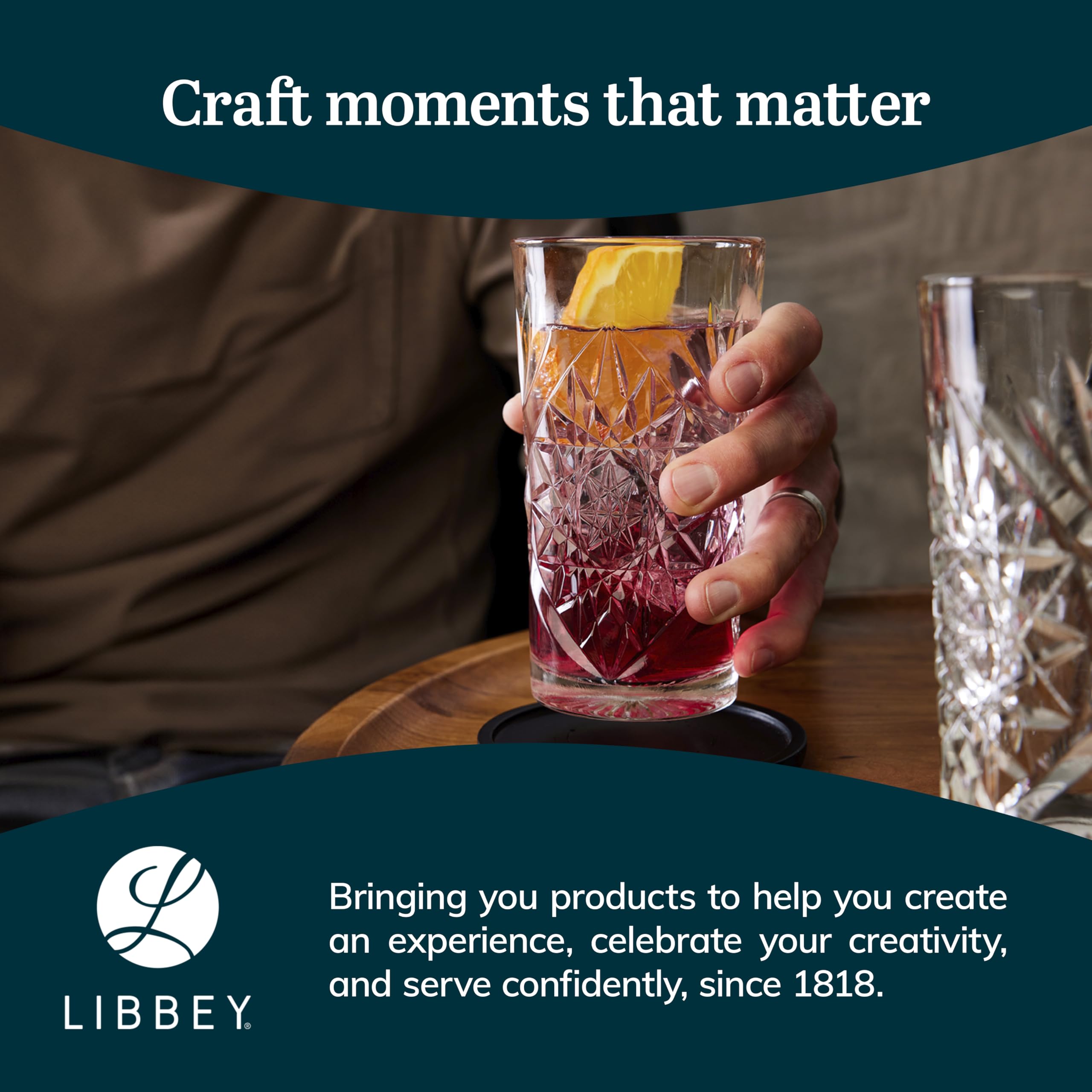 Libbey Hobstar - Juego de 4 vasos enfriadores de vidrio cortado, vasos texturizados Hi-Ball, juego de vasos de cóctel de 16 onzas para refrescos, bebidas mixtas