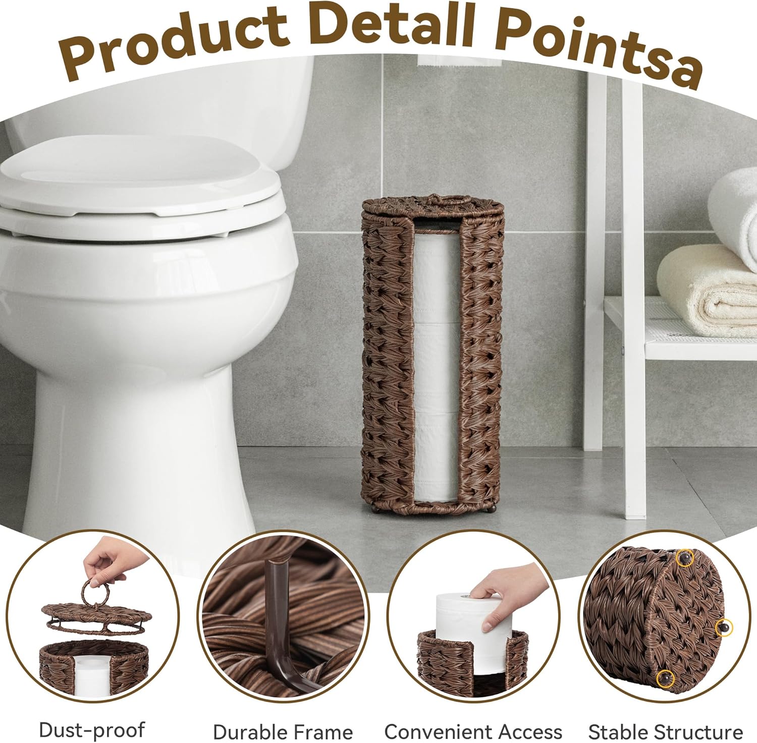 GRANNY SAYS Toilet Paper Storage Basket with Lid, Toilet Paper Holder Stand, Waterproof Organizer for Bathroom, Bathroom Baskets for 3 Mega Rolls, Brown - Image 2