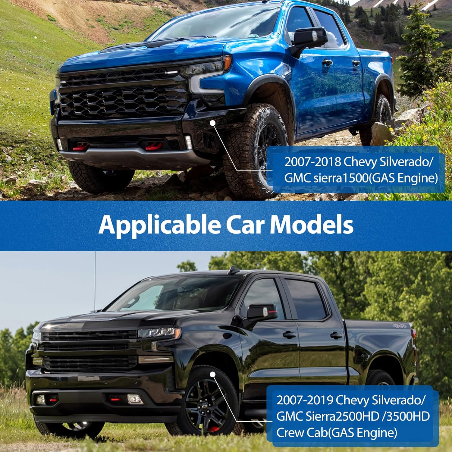 6.5 Inch Running Boards,Side Steps for 2007-2018 Chevy Silverado/GMC Sierra 1500, 2007-2019 2500HD 3500HD,2019 Sierra 1500(Exclude 07 Classic),Aluminum Nerf Bars