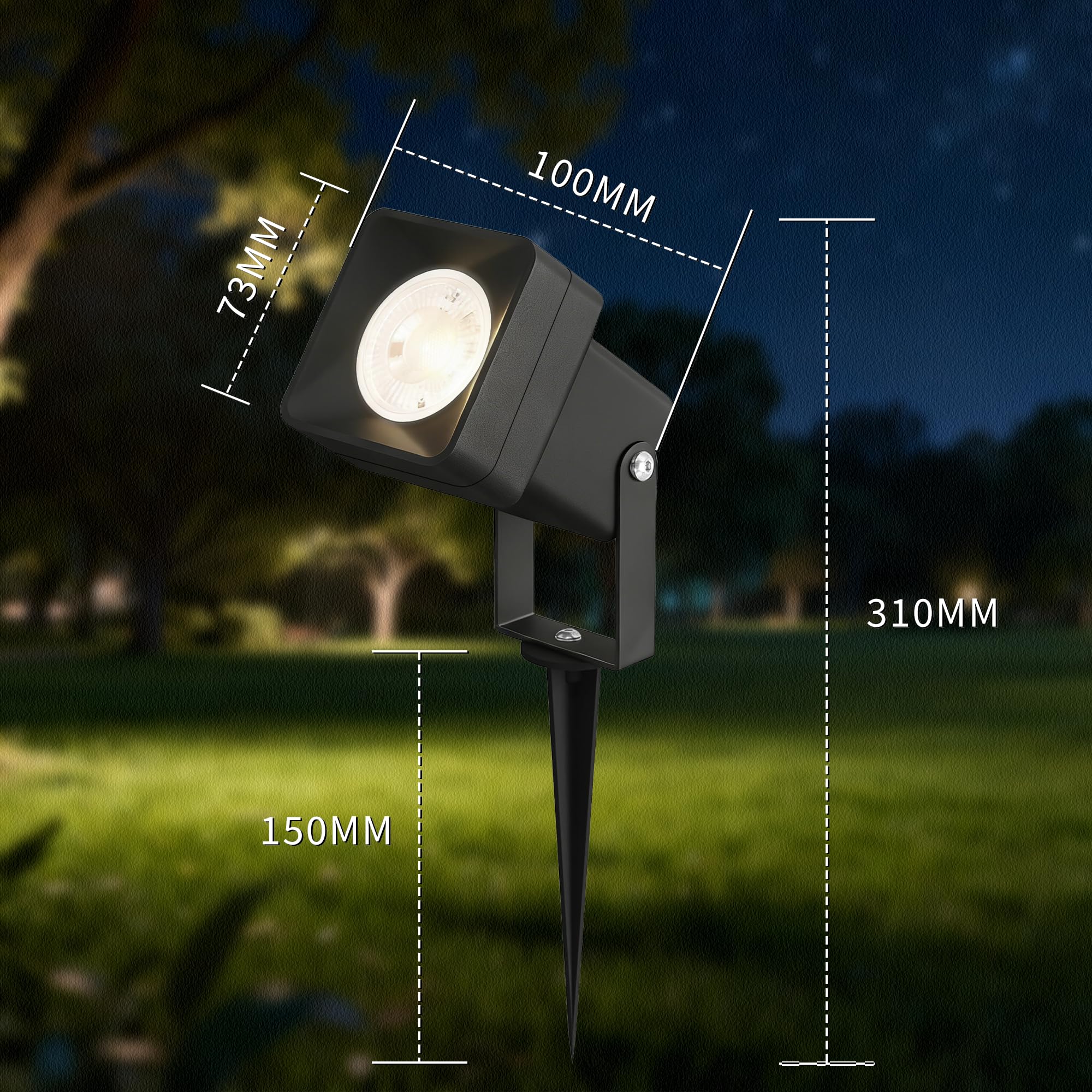 JNR 4 Pack Gartenstrahler LED Außen IP65 Wasserdichte, Aluminium Gartenleuchten mit Strom 5W GU10 3000K Warmweiß Glühbirne, 2m Kabel mit Stecker Gartenbeleuchtung mit Strom, Schwarz