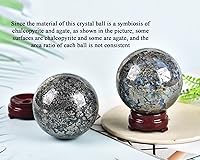 Vista 89 de AMOYSTONE Bola de aventurina azul Natural Cuarzo Cuarzo Cristal Esfera Piedra Bola con Base de Madera