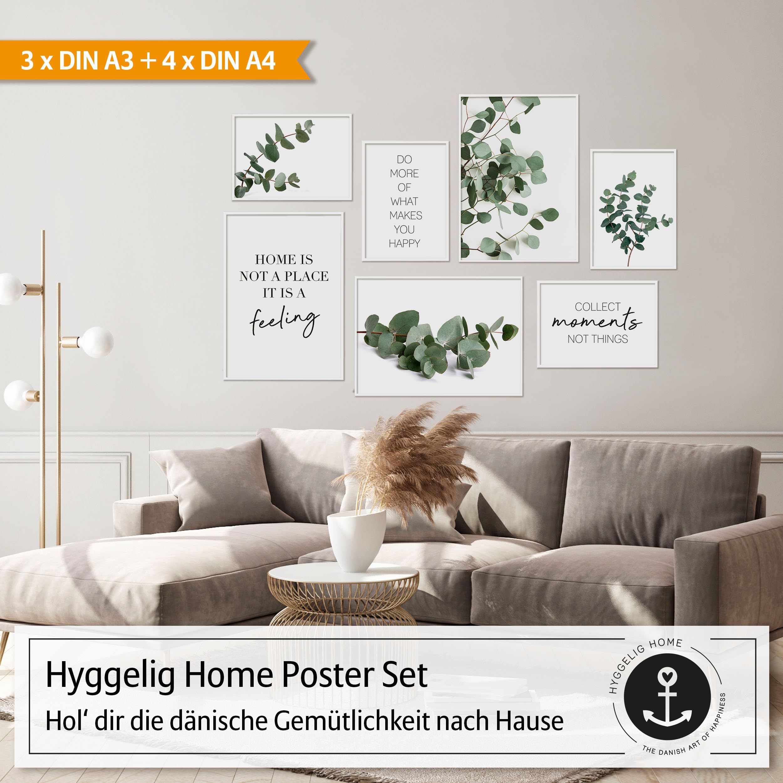 Hyggelig Home Premium Poster Set - Eukalyptus - mit Rahmen schwarz