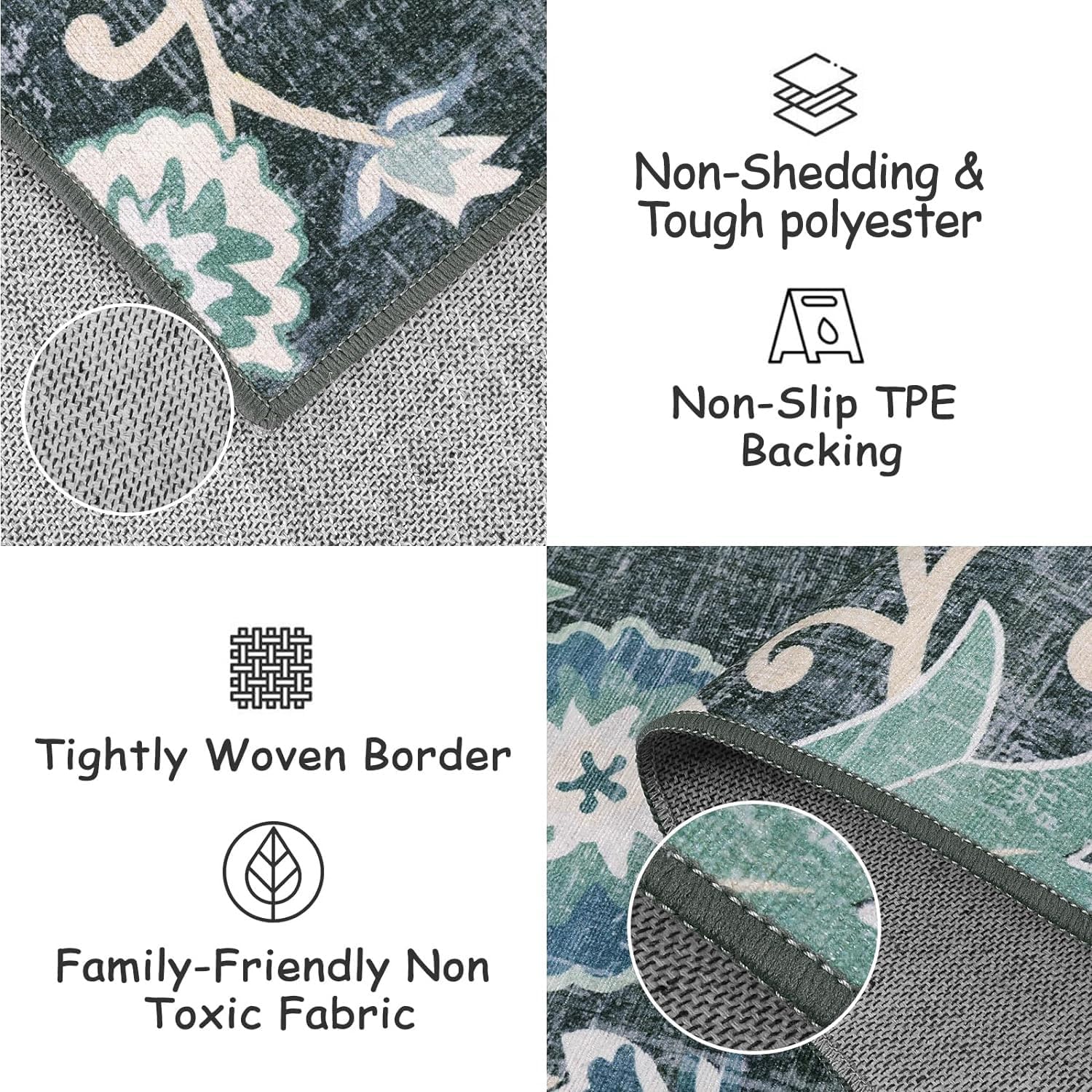 Beeiva Floral Entry Rugs for Inside House,2x3 Non Slip Washable Kitchen Rug Front Door Mat, Ultra Thin Doormat Non-Shedding Throw Carpet for Bedroom Bathroom (Blue,2'x3') - Image 4