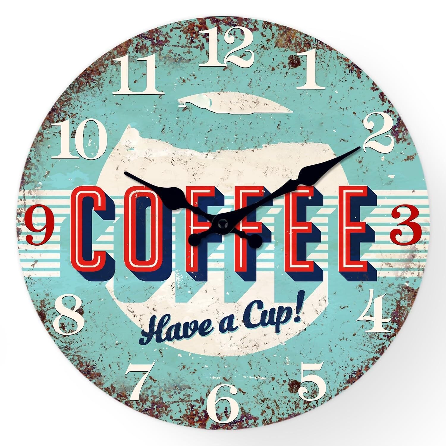 XJBTBA No Ticking Analog Silent Battery Powered Farmhouse Clock, Home Decoration (Not Solid Wood) Suitable for Kitchen, Living Room or Office (Blue2, 12)