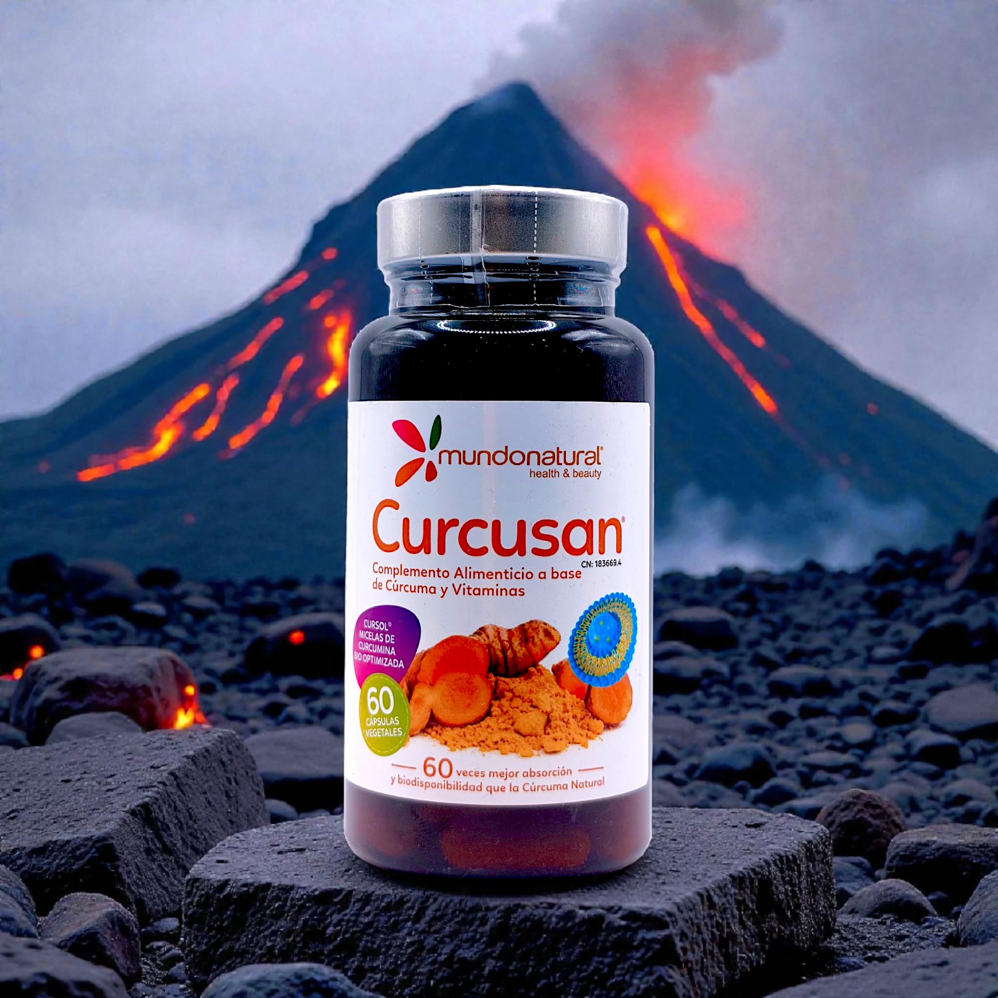 Mundo Natural Curcusan 60 Cápsulas - Suplemento Antiinflamatorio con Cúrcuma de Alta Biodisponibilidad, Vitamina C y Vitamina D3 - Alivio del Dolor Articular y Muscular - Antioxidante