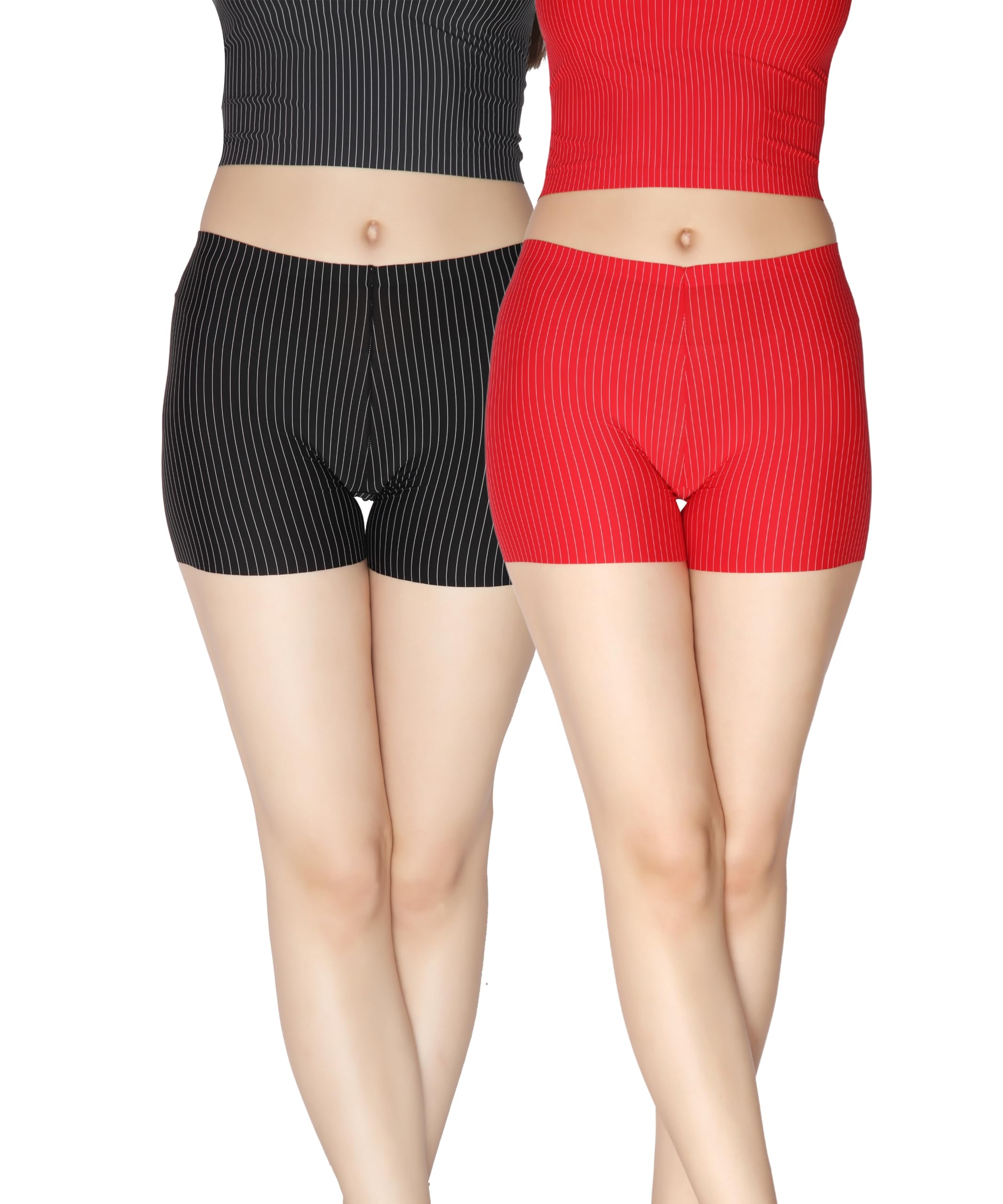 glamoras Women's Nylon Striped Boyshort Panties – Pack of 2 Full Coverage, Seamless Boy Short Underwear for Women | Under Dress, Sports Underwear Panties Multicolour-picture-23