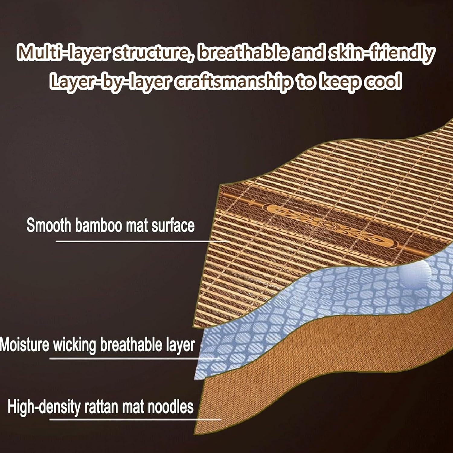 Summer Cooling Bamboo Mat, Folding Mats, Double Sided Bed Mats Cooling Summer Sleeping Pad for Bed, Air Conditioning Mat, Bedroom Essential for Children, Adults and Seniors(180X220cm/70.8x86.6'