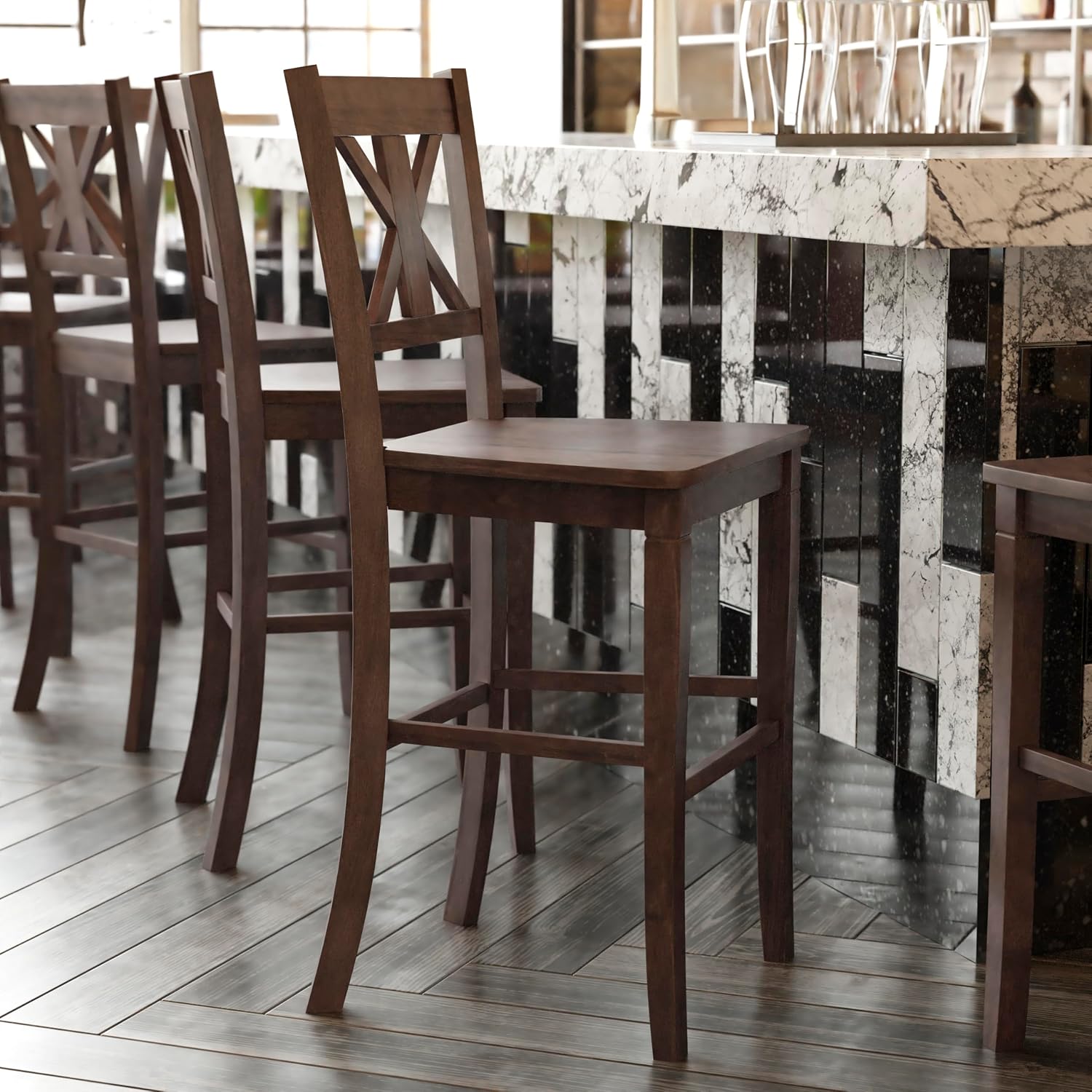 Flash Furniture Gwendolyn Commercial Grade Modern Farmhouse Bar Stool - Solid Wood Frame - Integrated Footrest - Set of 2 - Gray Wash
