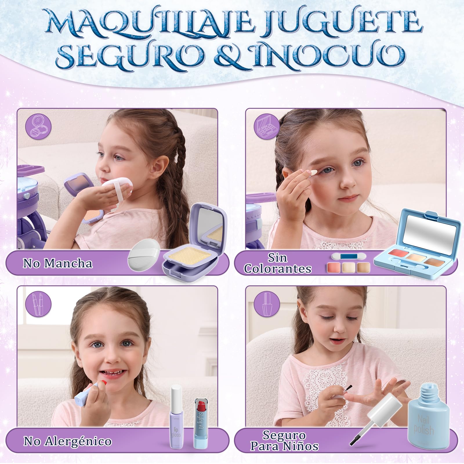 Lehoo Castle Juguete de Tocador para Niñas de 3, 4 y 5 Años, Tocador Portátil 2 en 1 con Kit de Maquillaje de Juguete, Tocador Infantil con Luces y Música, Regalo de Cumpleaños para Niñas a Partir