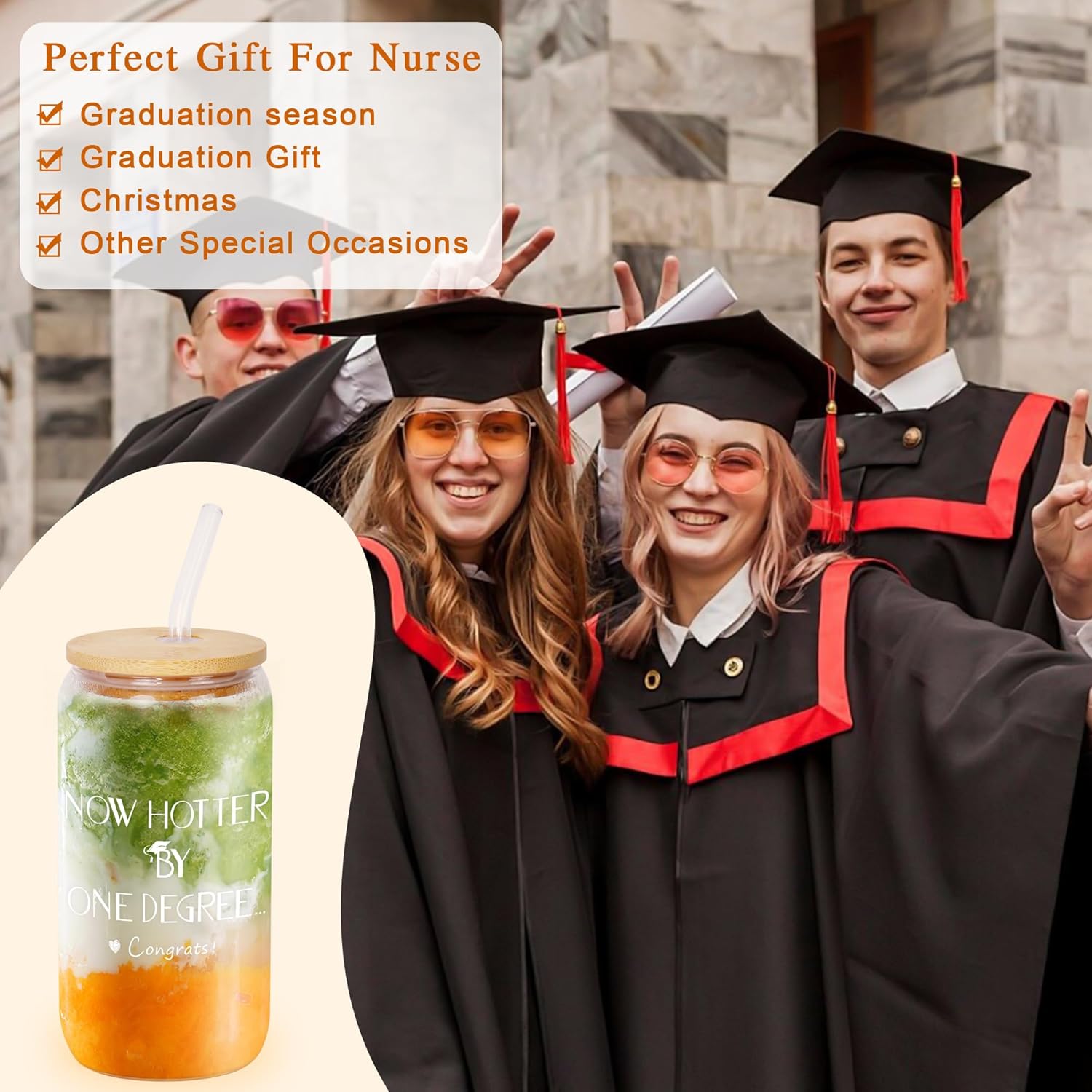 Graduation Gifts for Her, Him,16 Oz Glass Cup Can Glass Tumbler graduation gifts for Girl Boy - Now Hotter by One Degree - Image 7