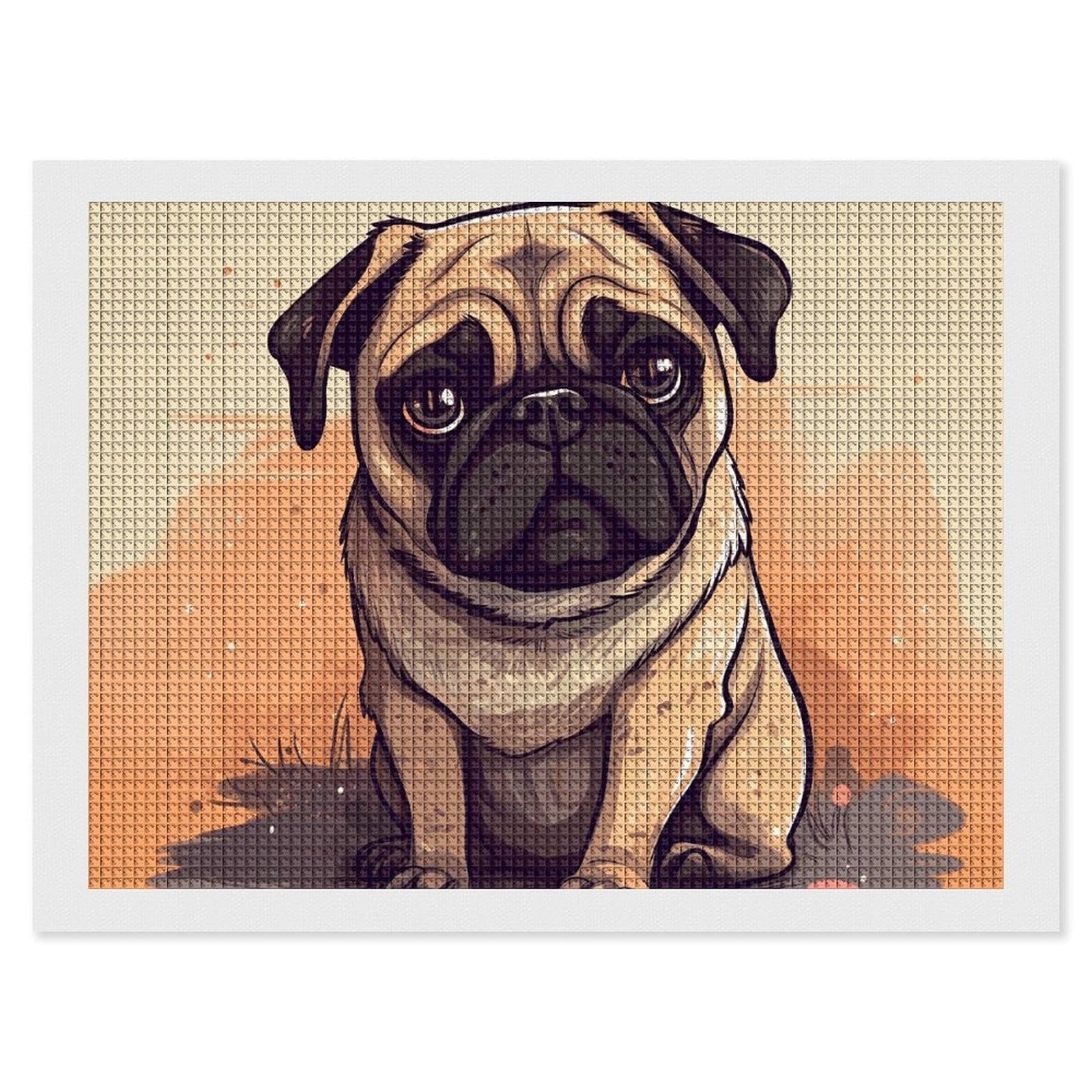 NONHAI Diamond Painting Kits for Adults - DIY Diamond Art Kits for Beginners - Full 5D Paint Drill Diamond Dots Paintings- Pug Cartoon Diamonds Pictures Gem Art and Craft Wall Decor 12"x16"