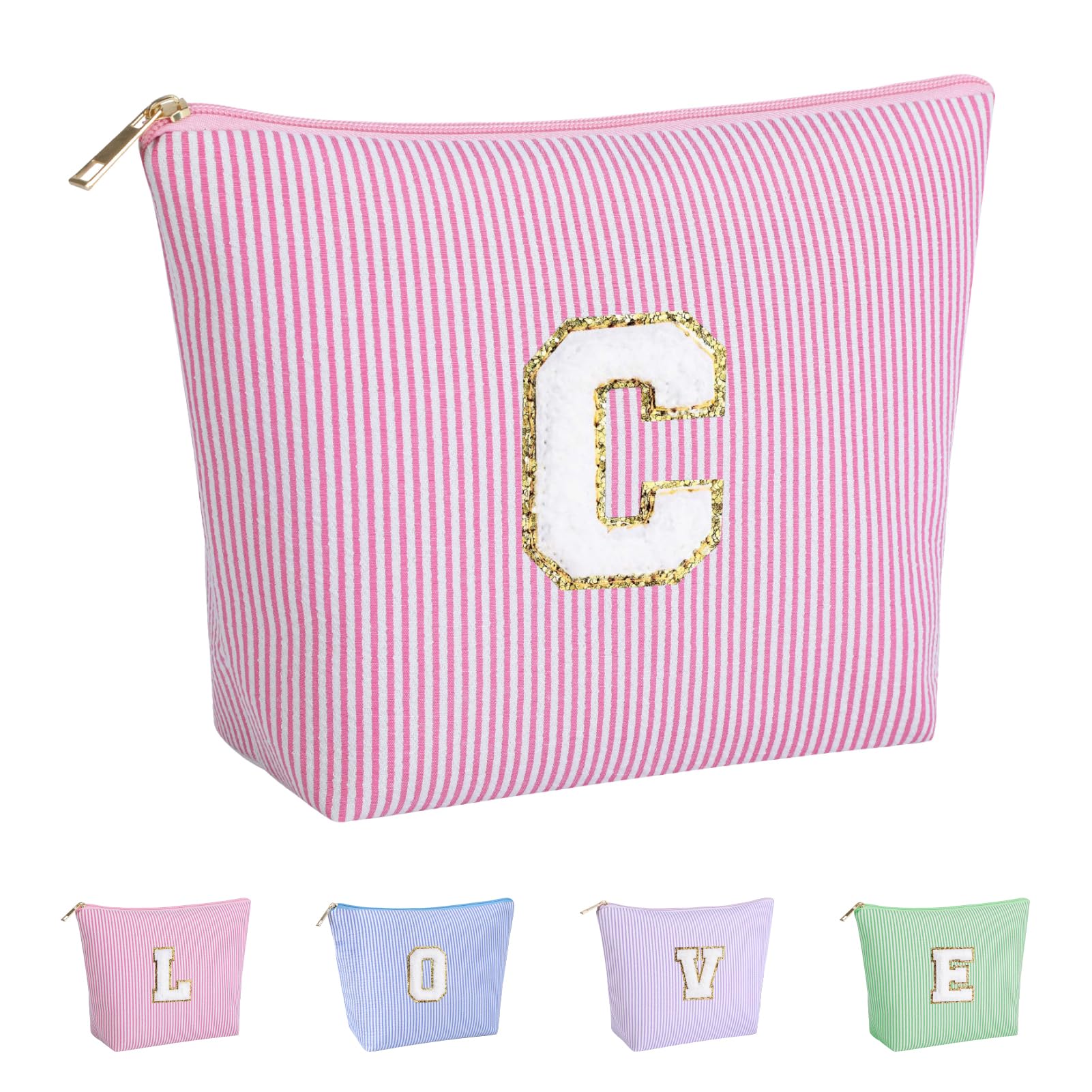 Huifen Personalized Gift Initial Makeup Bag, Cosmetic Bags for Women Travel Toiletry Cute Make Up Bag, Birthday Gift for Kids Teen Girls, Easter