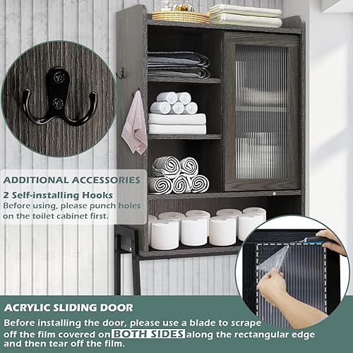 Miniatura 9 de Armario de almacenamiento sobre inodoro para baño, organizador de estante sobre inodoro, ahorro de espacio independiente con estantes ajustables,