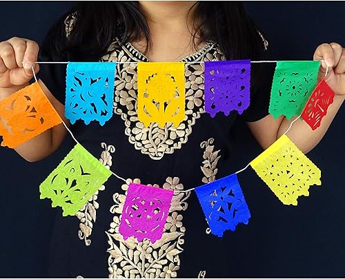 Miniatura 3 de Banderas pequeñas de papel picado, paquete de 5 unidades, decoraciones de pancarta de fiesta de 15 pies de largo, guirnalda de papel multicolor con