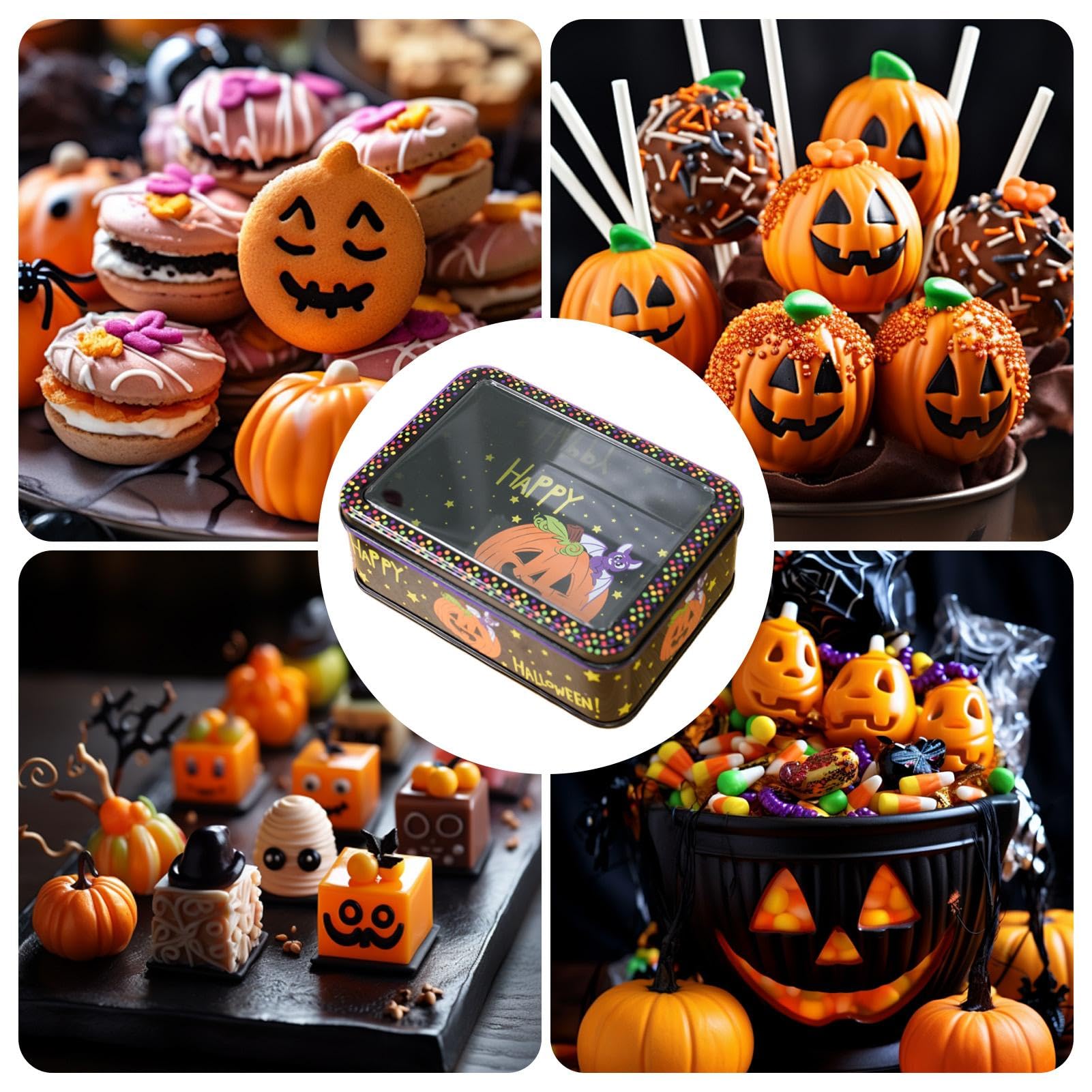 Boîte à Biscuits Halloween – Fer Blanc, Décor Effrayant, Rangement Bonbons, 18,6x13,3x6,7 Cm
