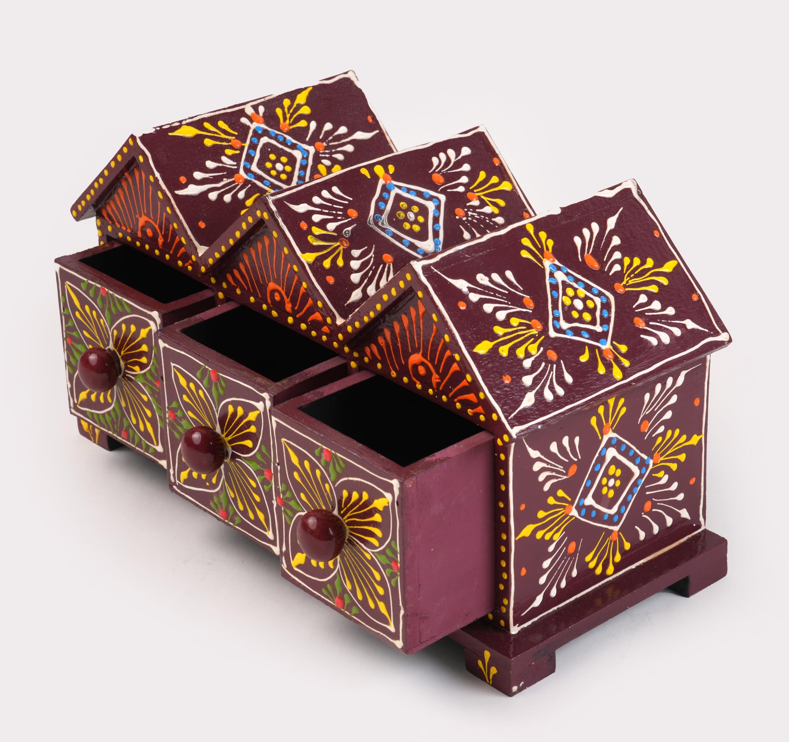 VYOGEETA Purple Wooden Drawer Three Storage Box Polished Solid Wooden Drawer Box for Home Office Bedroom Dressing Table Jewelry Keys Cosmetics Dcor_SSH-51