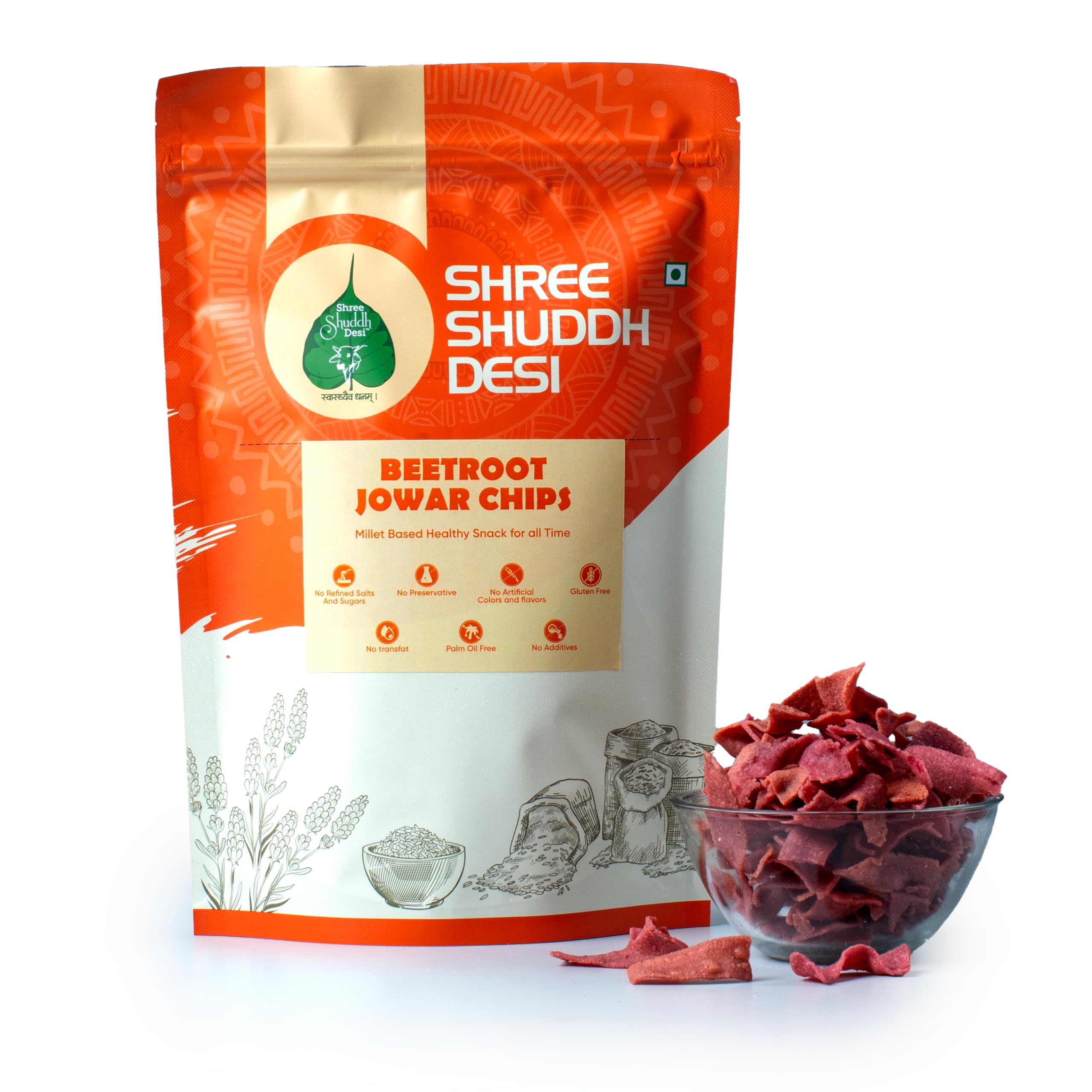 Shree Shuddh Desi Beetroot Jowar Chips | Trial Combo | Pack of 3 x 70g (~210g) | Preservative-Free Healthy Snack-image-31