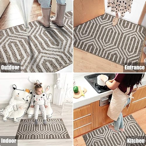 Miniatura 7 de Tapete para interiores de 32 x 48 pulgadas, tapete absorbente para puerta delantera y trasera, parte trasera de goma, antideslizante, atrapador de