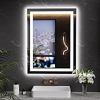 Vista 35 de Loaao Espejo de baño con LED y luces, 30 x 36 pulgadas, antiempañamiento, regulable, retroiluminación RGB, iluminación frontal, espejo de tocador