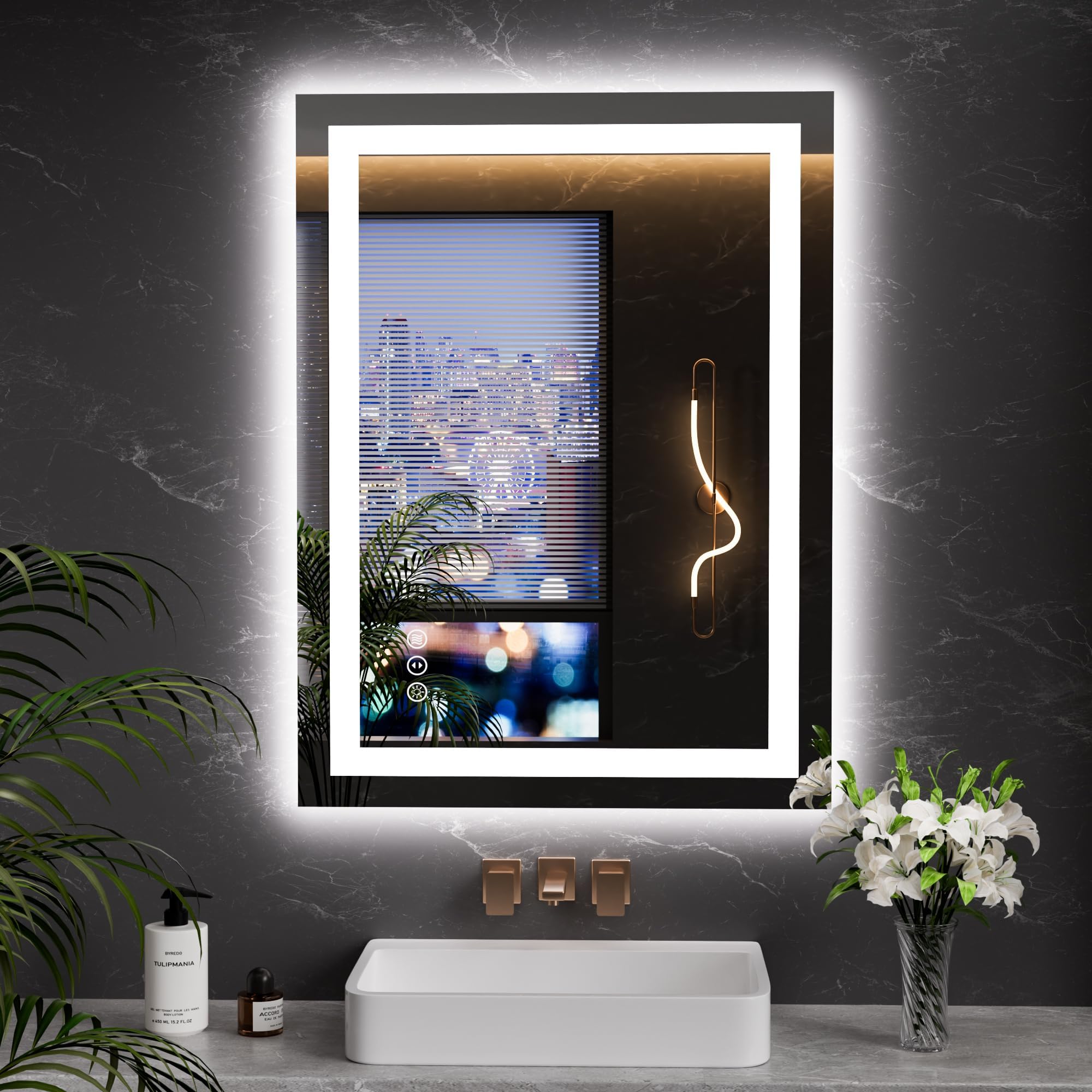 LOAAO 23.6"x31.5" LED Mirror for Bathroom, Lighted Bathroom Mirror with Lights, Anti-Fog, Dimmable, Memory Function, Clear Reflection