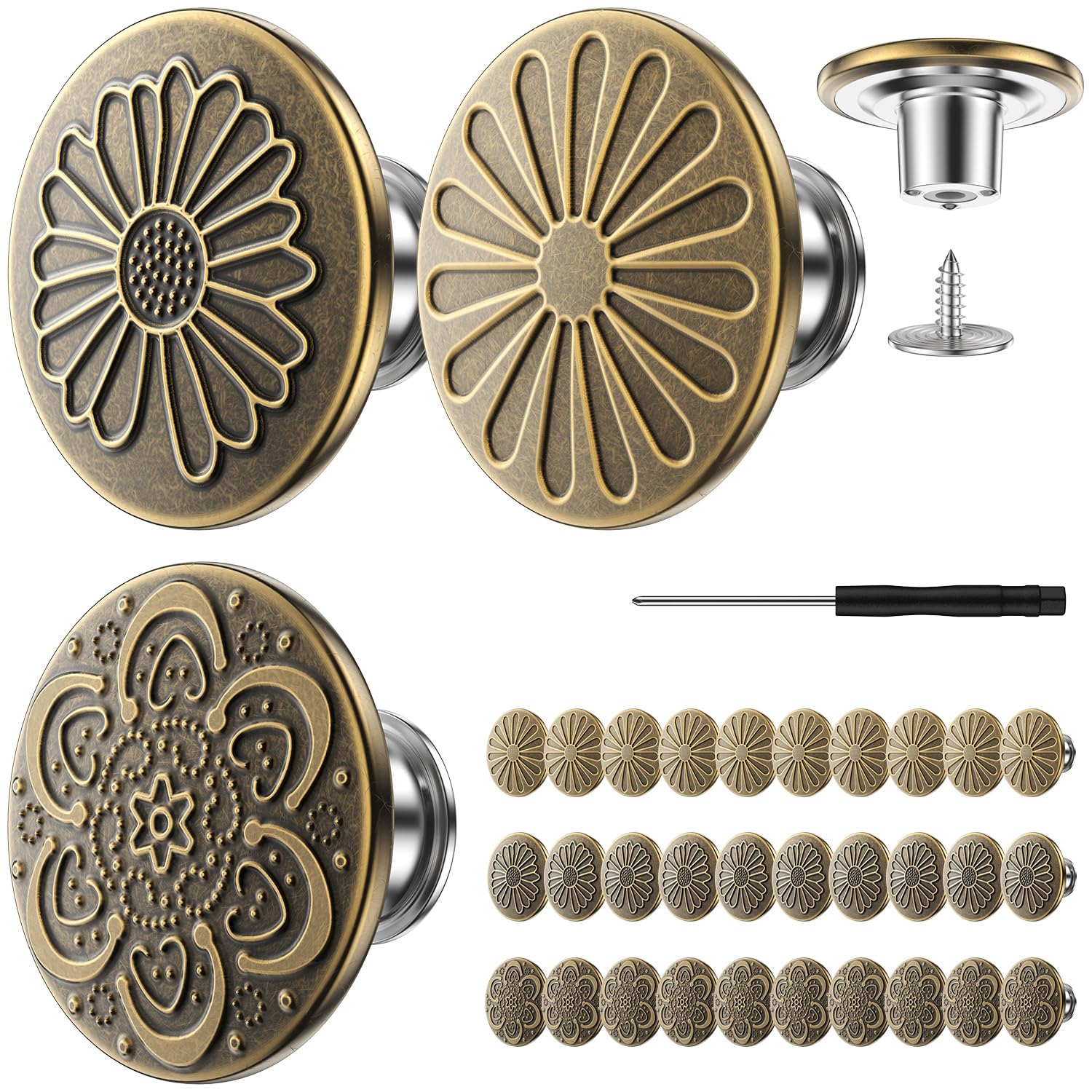 YouthZeal30 Sets Adjustable Pants Buttons for Jeans,New Flat Design 17mm No Sew Metal Buttons Tightener,Instant Replacement and Repair Kit with Simple Installation and Reusability