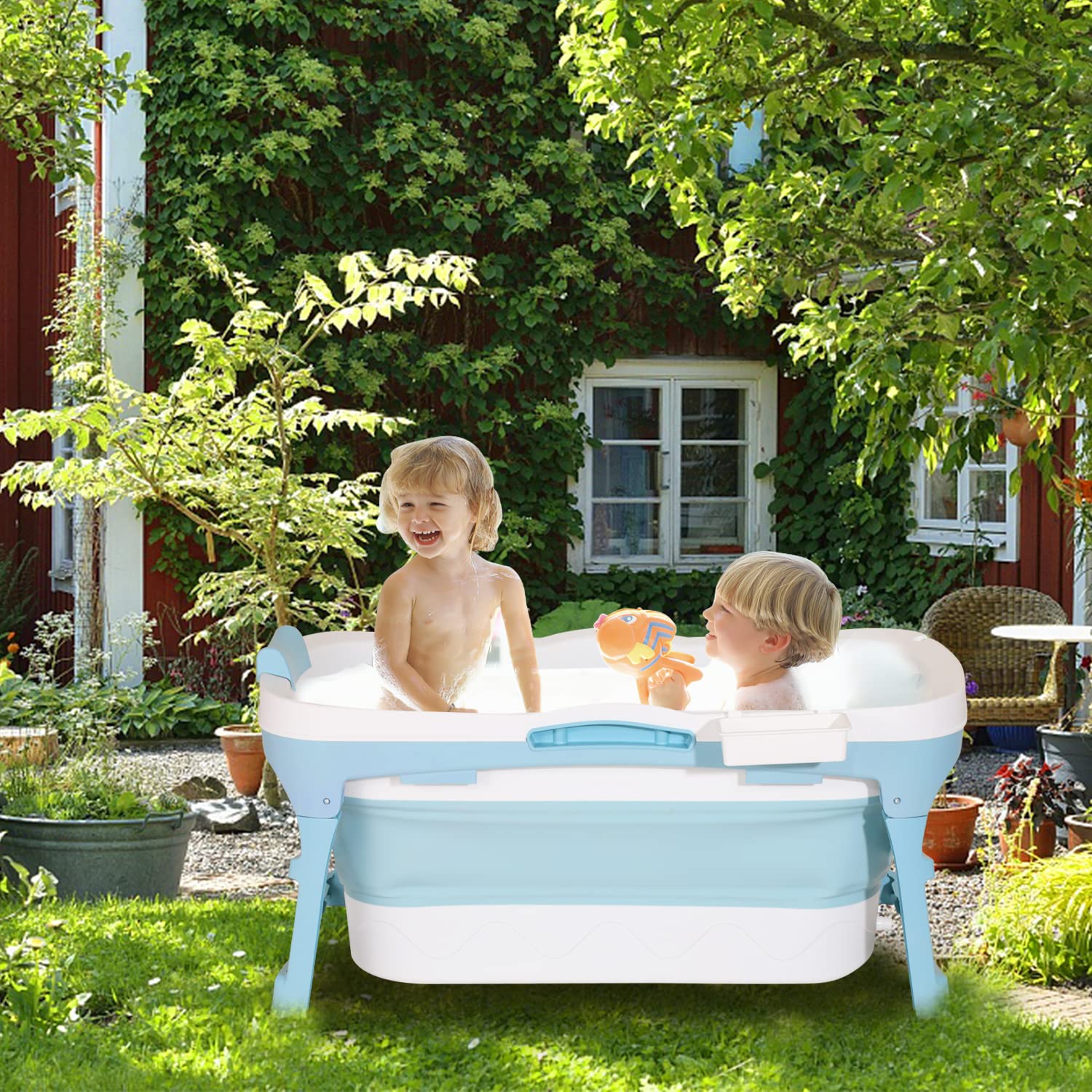 Jopassy Baignoire XXL pliable pour adulte 149 x 60 x 50 cm - Baignoire mobile pliable avec couvercle - Baignoire pliable pour adulte - Avec panier pour salle de bain, balcon et douche