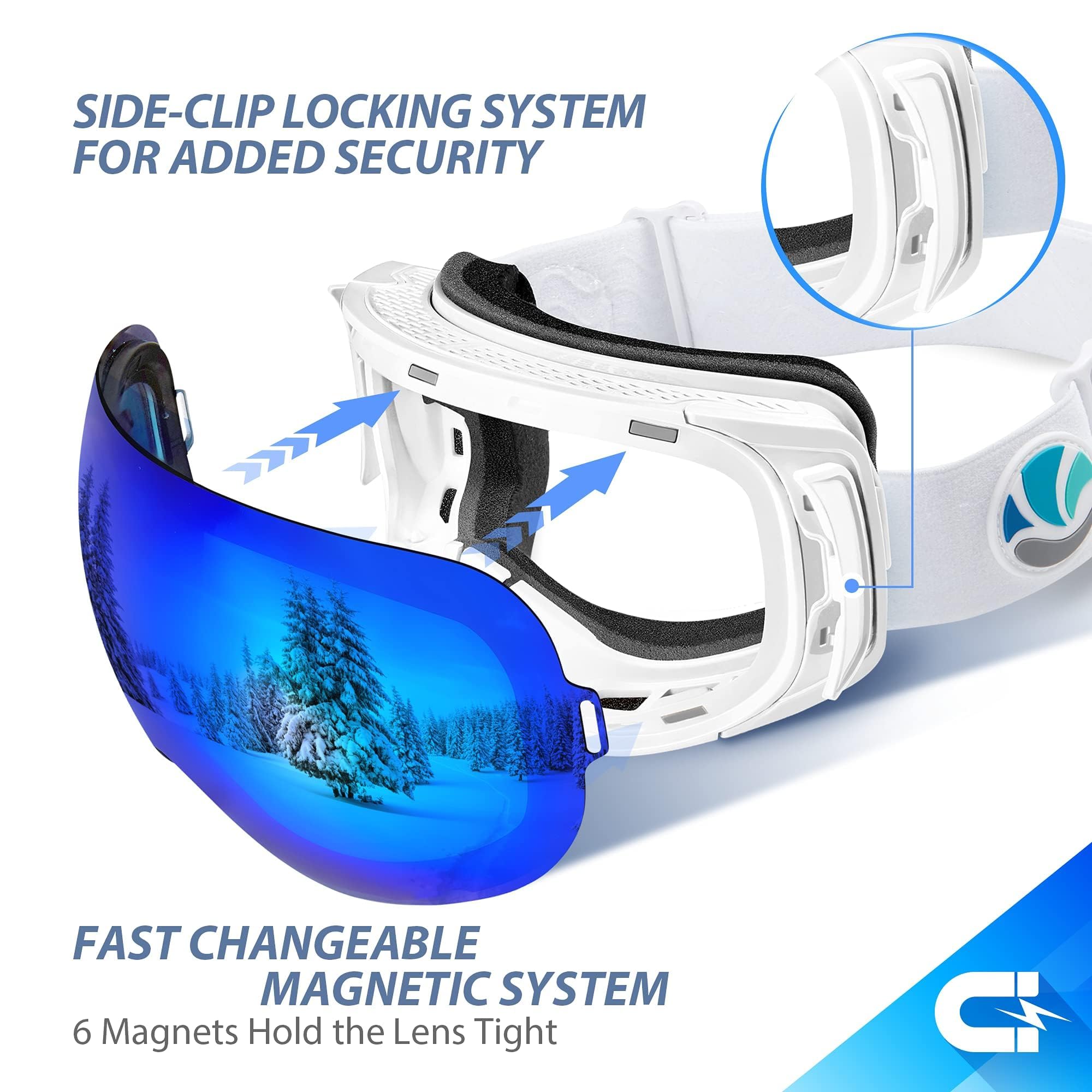 VANRORA OTG Gogle narciarskie, gogle snowboardowe (biała oprawa/szara soczewka z powłoką Revo Blue Coating VLT 10,5%)
