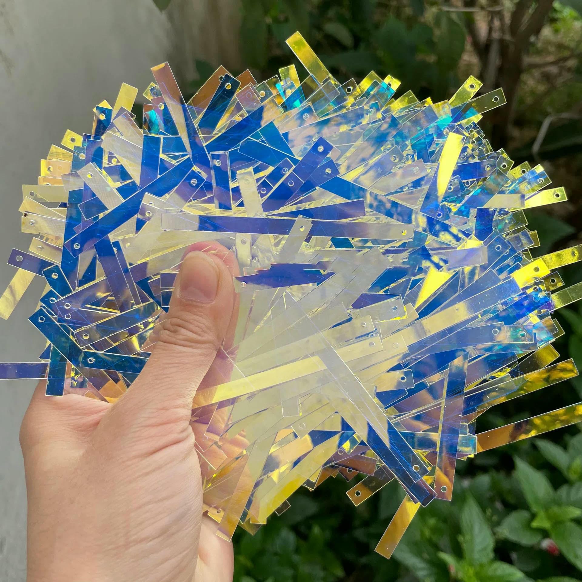 Paillettes rettangolari ecologiche in PET da 5 x 75 mm per nappe, per abiti, rettangolari, lunghe, con 1 foro, decorative per matrimoni, colore bianco AB, 50 g