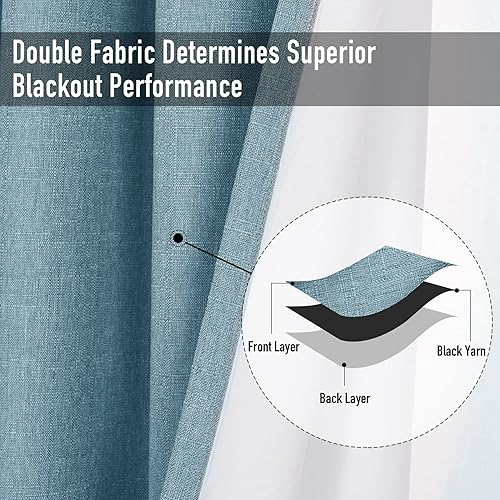 Miniatura 4 de Cortinas opacas de lino 100% oscurecimiento de la habitación con aislamiento térmico que reduce el ruido, con forro de arpillera para ventana para