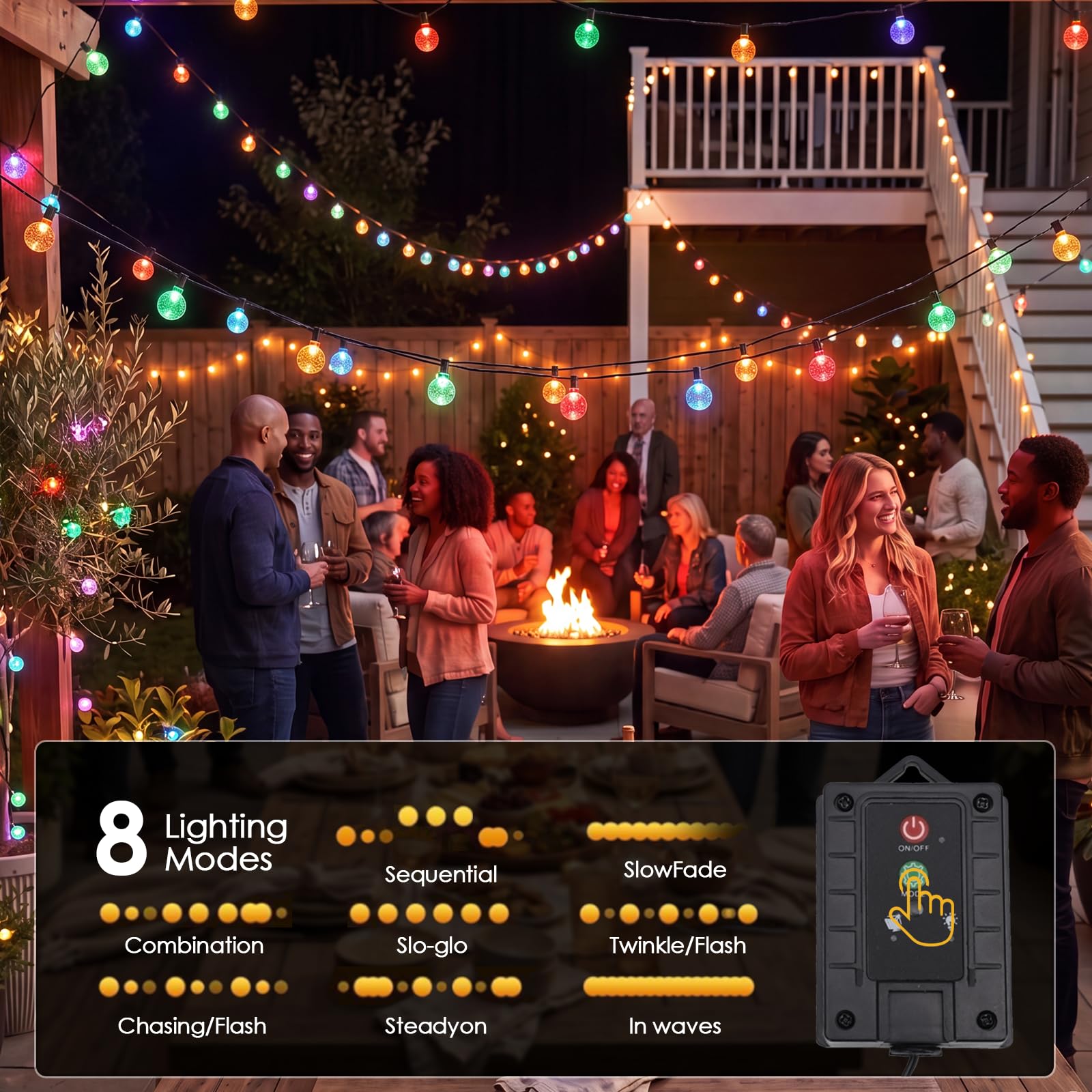 Tomshine Solar-Lichterkette für den Außenbereich, wasserdicht, mit Fernbedienung und Timer, 100 LEDs, 12 m, 8 Beleuchtungsmodi, wasserdicht, solarbetrieben, für Garten, Hof, Veranda, Hochzeit, Party