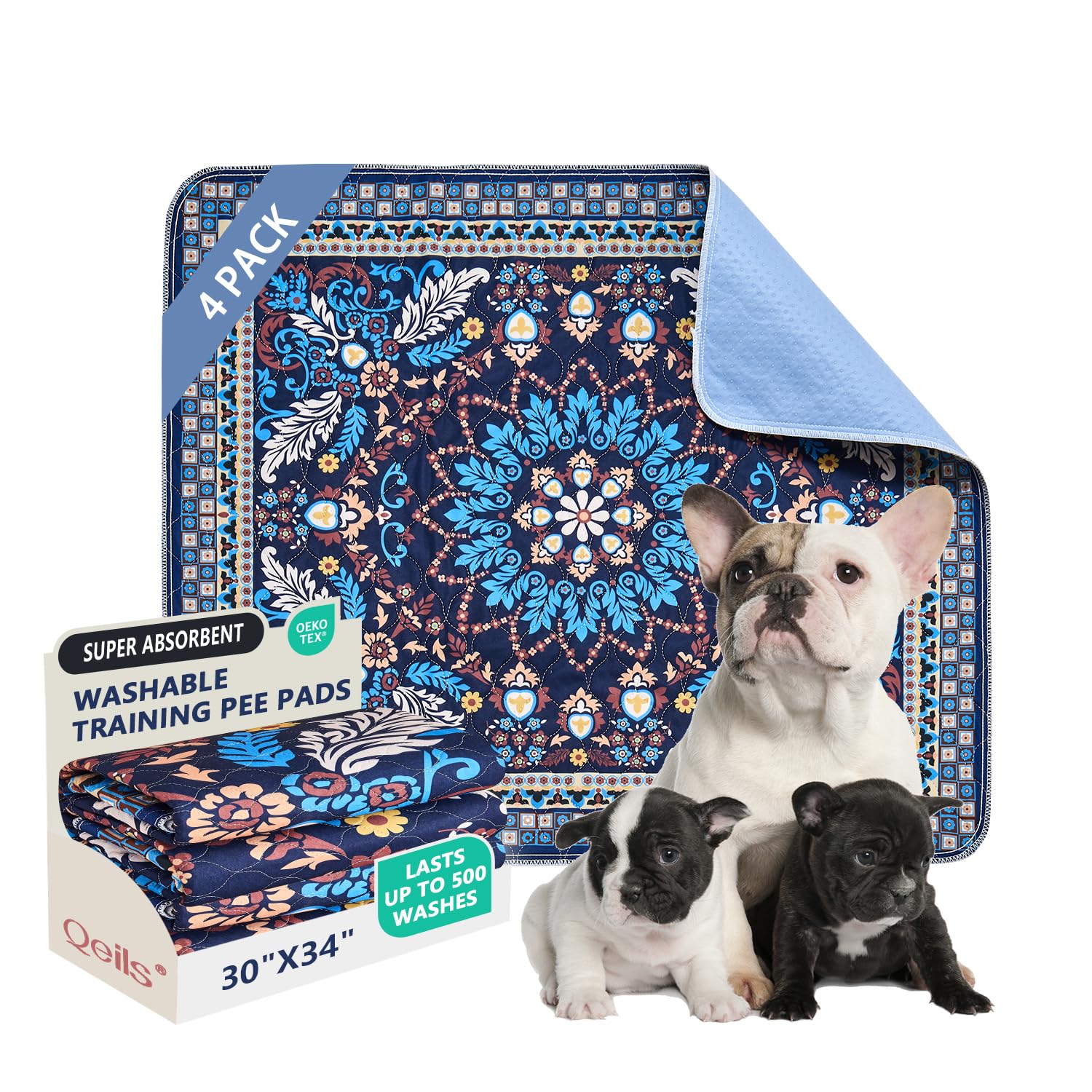 Qeils Washable Pee Pads, Super Absorbent Puppy Pads, 2 Pack 30"x34"