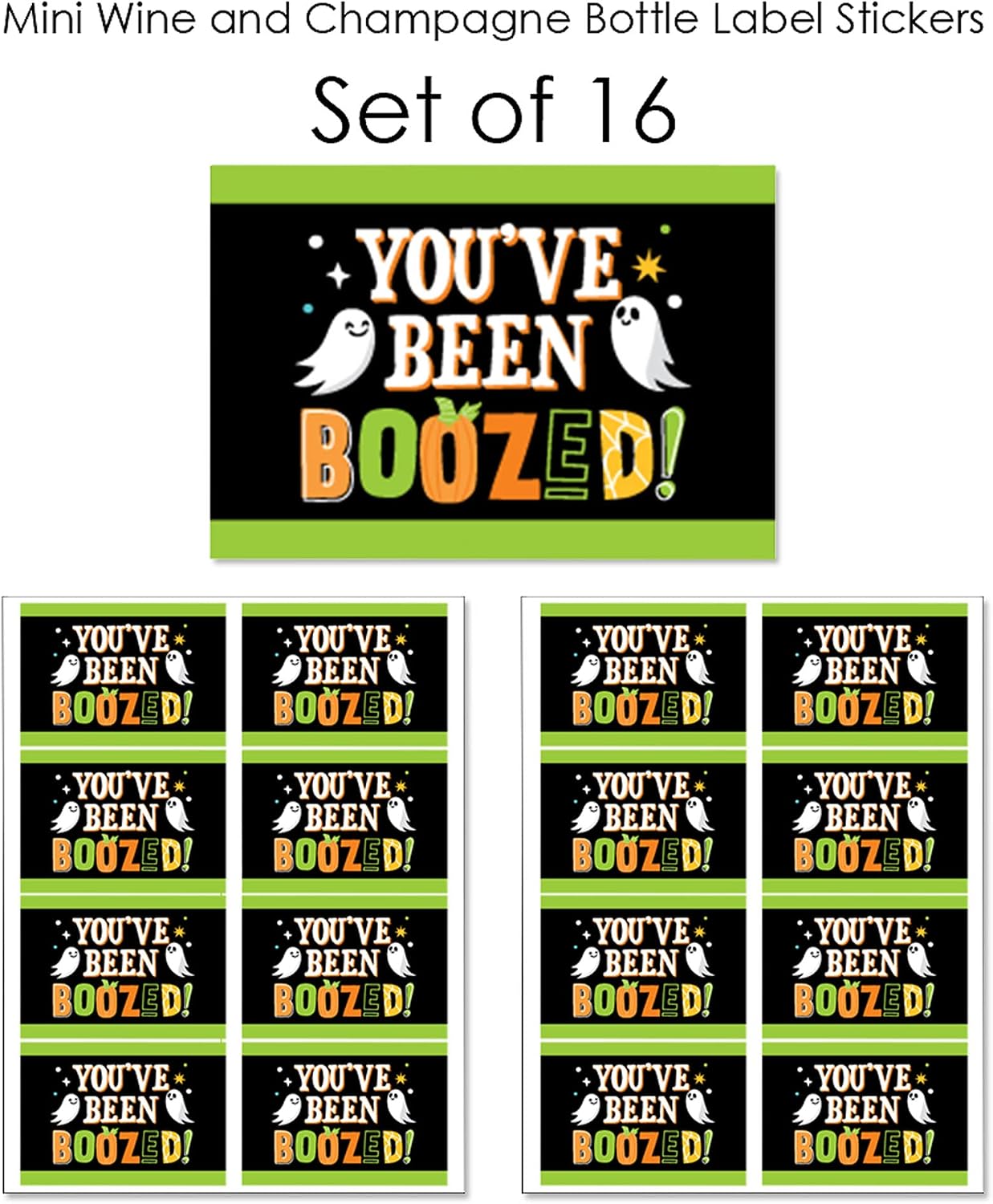 Big Dot of Happiness You've Been Boozed - Mini Wine and Champagne Bottle Label Stickers - Ghost Halloween Party Favor Gift for Women and Men - Set of 16