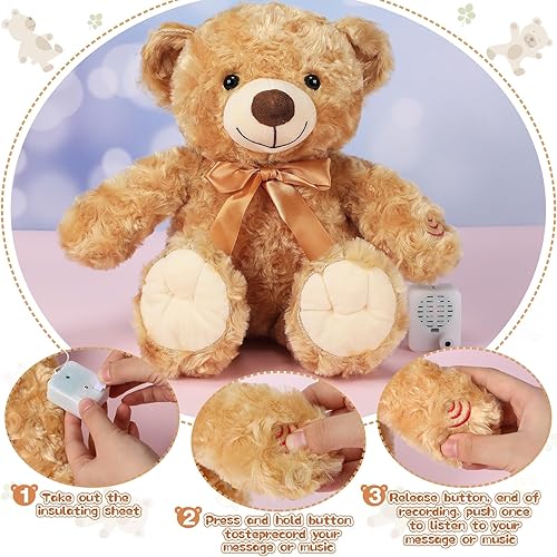 Miniatura 5 de Liliful Oso de peluche de Halloween de 12 pulgadas con sombrero de calabaza y ropa, inserta un módulo de sonido grabable, oso marrón, juguete de