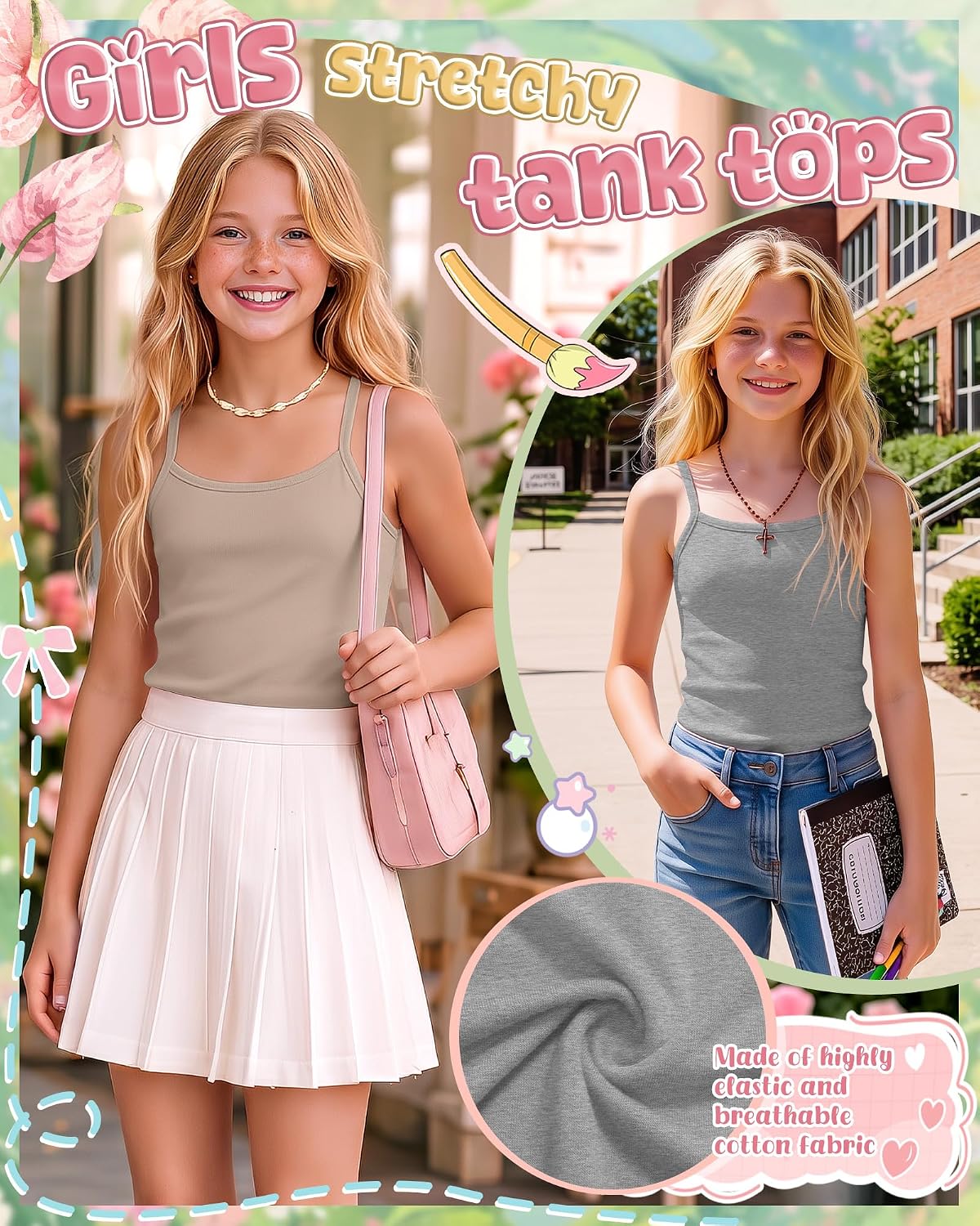 6 Pack Girls Spaghetti Strap Camisoles
