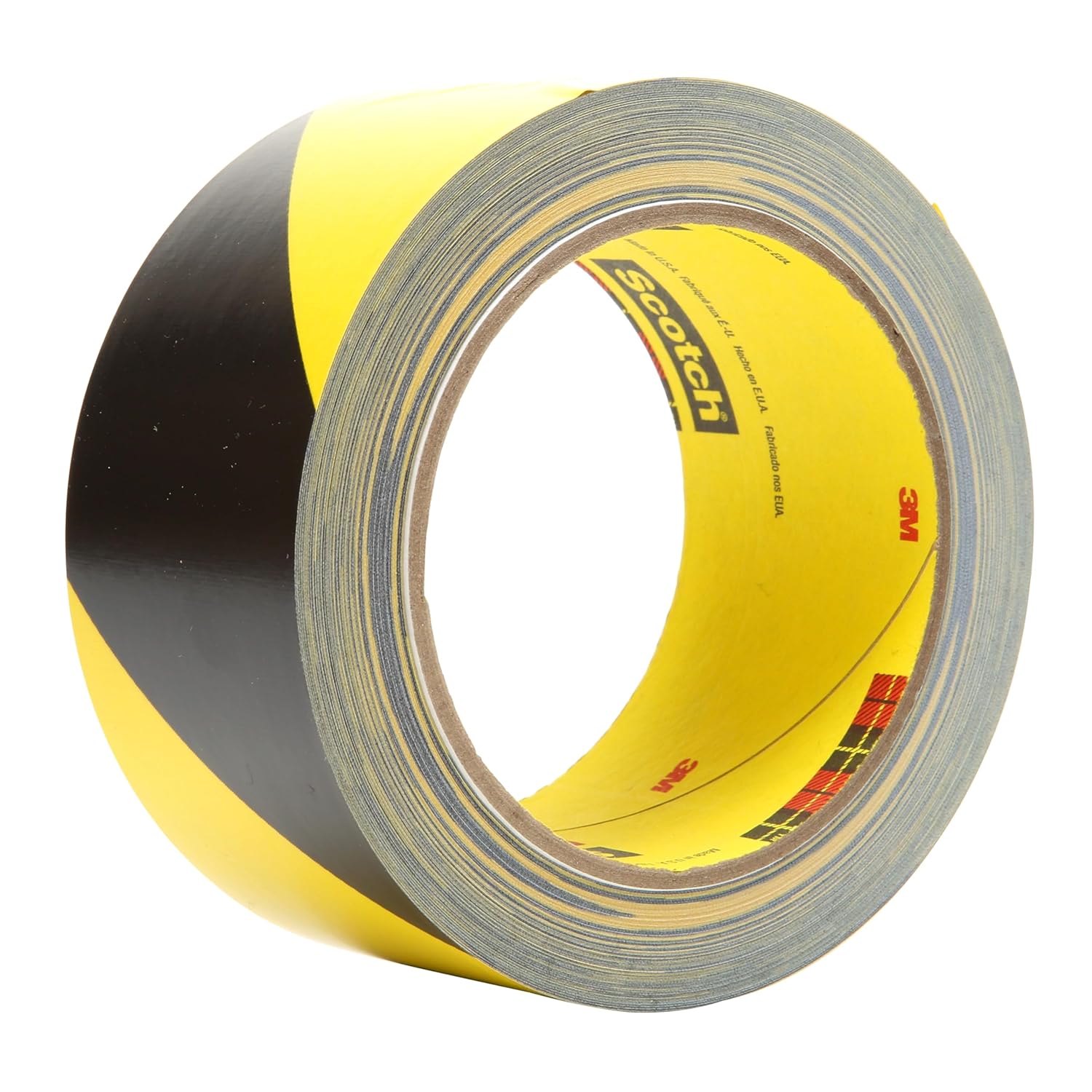3M Striped Vinyl Safety Tape 5702, High Visibility Caution Tape for Lane and Floor Marking, Rubber Adhesive, 1 in x 36 yards, 5.4 Mil, 1 Roll - Black/Yellow