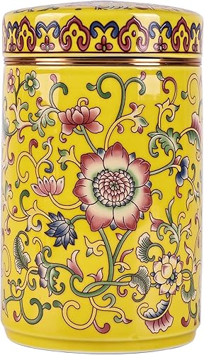 Miniatura 10 de Chinoiserie - Tarro de jengibre esmaltado con tapa giratoria, estilo tradicional chino de porcelana azul y blanca, diseño cilíndrico (cilindro de