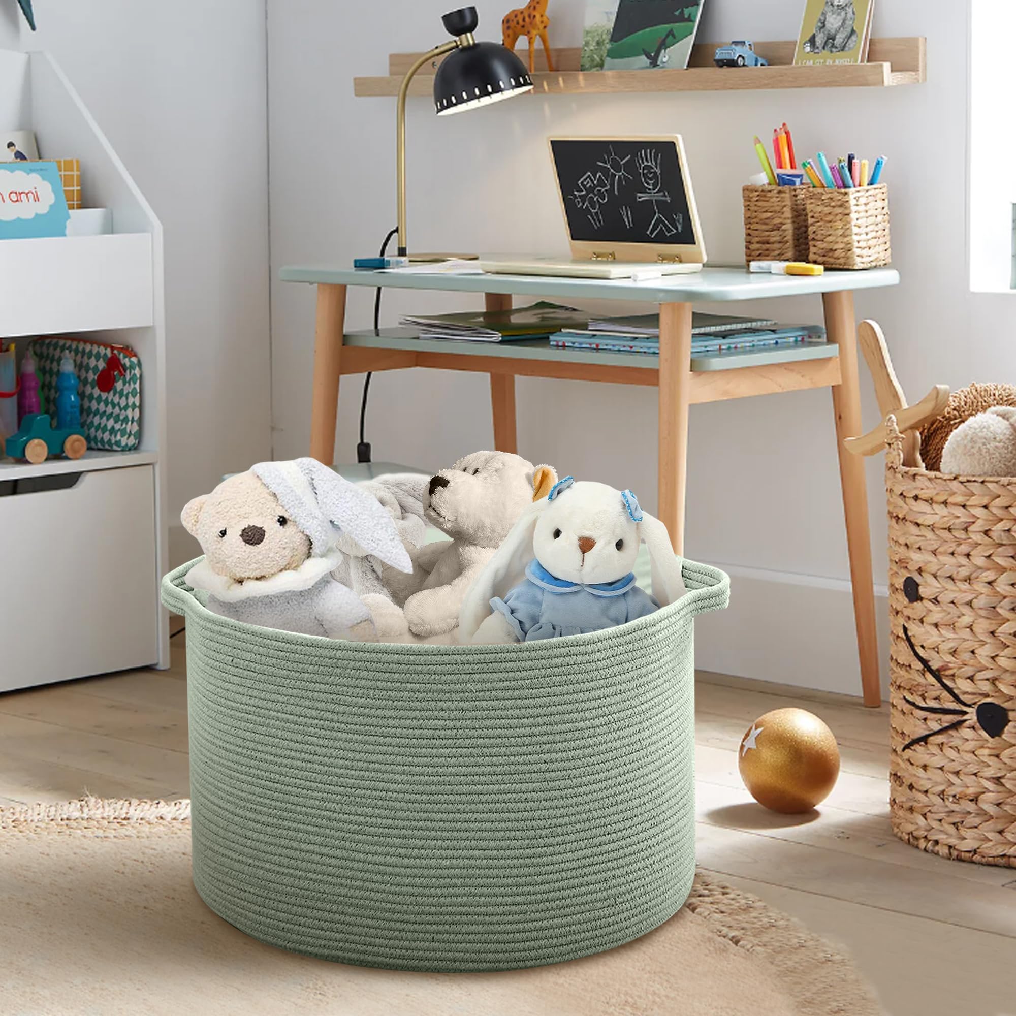 RUNKA Extra Large Storage Basket - 22x14 Inch Woven Cotton Basket With Handles | Laundry Toy Organizer - View #9
