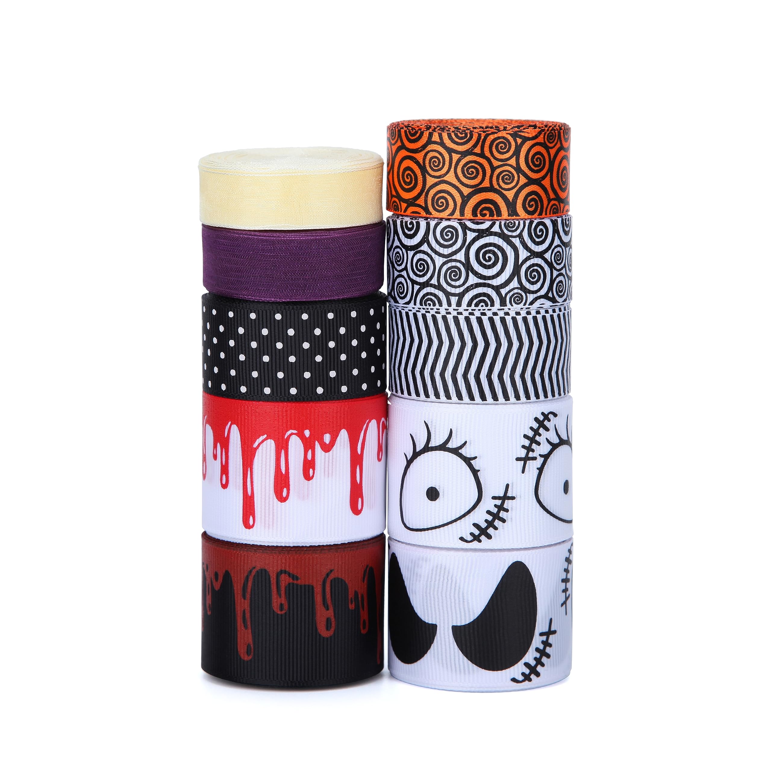 Meseey Nightmare Before Christmas Ribbon 3D Blood Drips Horror Movie Jack Skellington Face Sally Patch Halloween Decoration Ribbon for Gift Wrapping