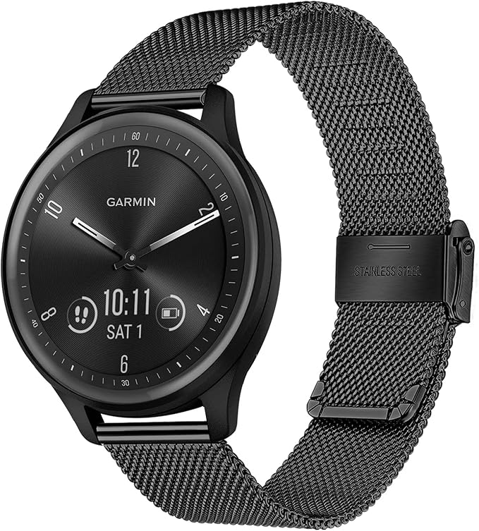 TRUMiRR Compatibel met Garmin Vivoactive 6 5 3 Music/Forerunner 165/570 42 mm/Venu Sq 2 Music/Venu 2 Plus 43 mm/Vivomove Sport/Vivomove Trend armband, 20 mm, mesh, geweven, roestvrij staal, metalen