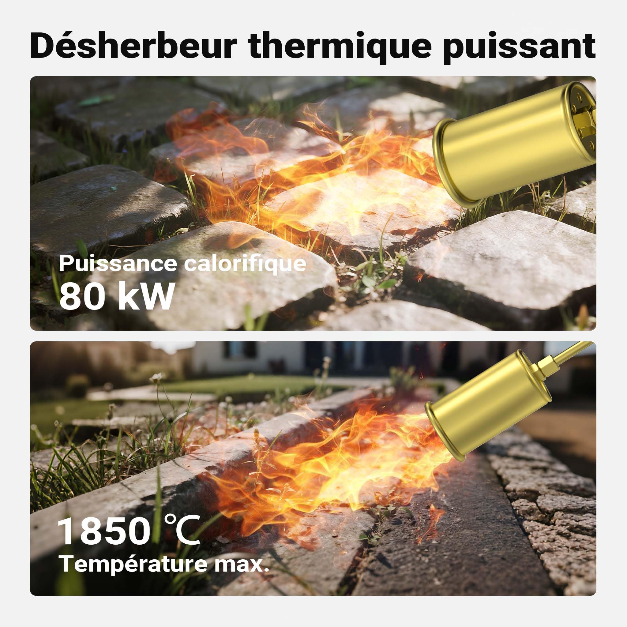 Wiltec Désherbeur thermique à gaz – 85 kW – longueur 85 cm – avec tuyau 5 m – Chalumeau à brûleur de désherbage pour destruction des mauvaises herbes – Outil de jardinage