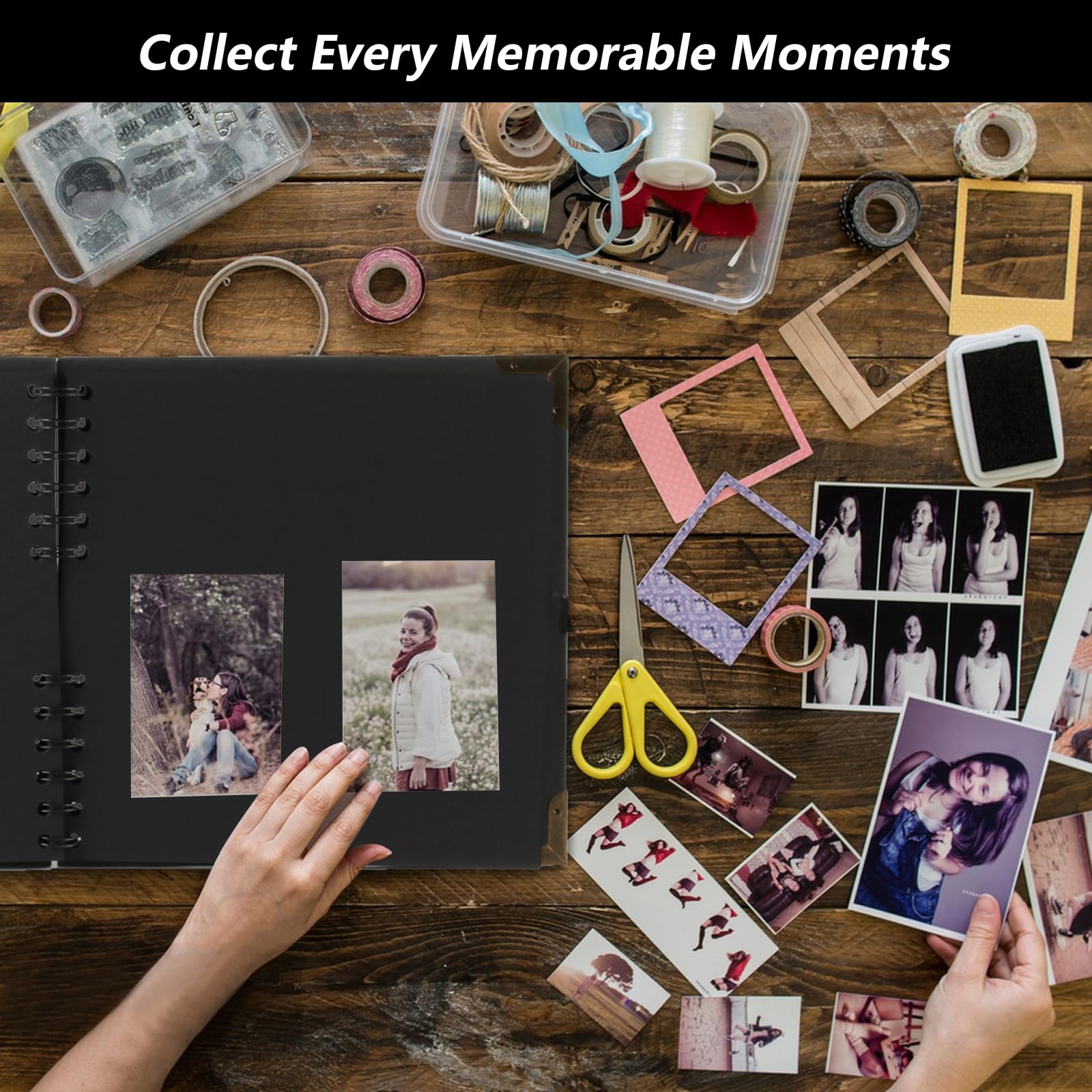 Album Fotografico Grande Personalizzabile 29x21.5 Cm Con Pagine Nere | Kit Scrapbooking Completo Con Adesivi E Penne Colorate