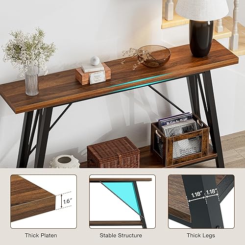 Miniatura 6 de GAZHOME Mesa consola con estante de almacenamiento, mesa de sofá de estilo industrial detrás del sofá para sala de estar y entrada, marrón rústico,
