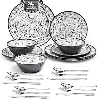 La Joventino 24-Piece Melamine Crockery Set, Camping Tableware, Plate Set & Dinner Service - for Travel and Outdoor Use