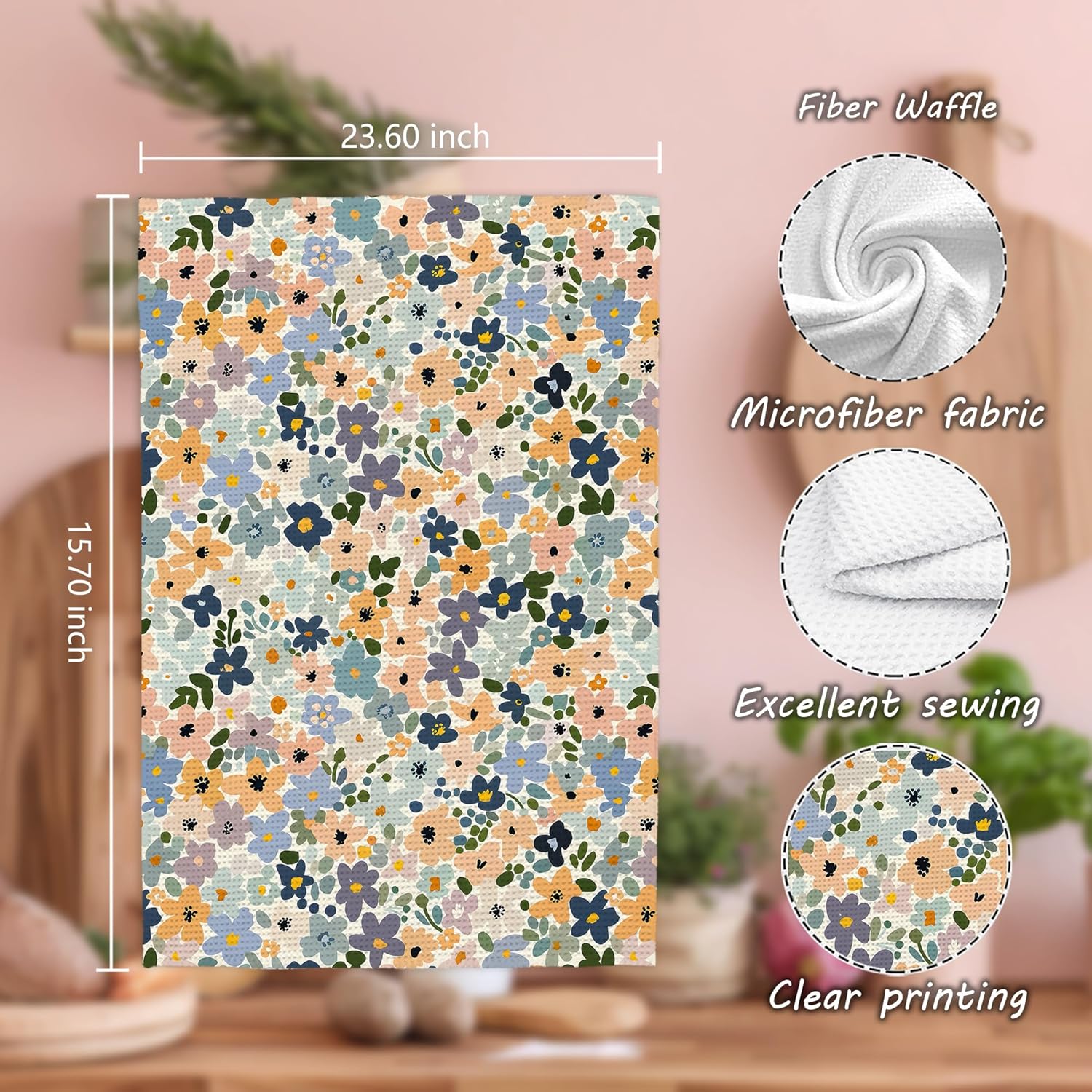 Floral Kitchen Towels, Vintage Flower Hand Towels for Kitchen Bathroom Decor, Cottagecore Flower Decorative Dish Tea Towels for Kitchen,16x24 Inches - Image 4